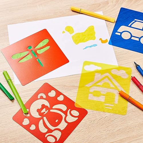 Miniatura 3 de Juvale Paquete de 54 plantillas de dibujo, formas de plástico multicolor de 5.6 x 6 pulgadas, plantillas huecas de animales y vehículos, para