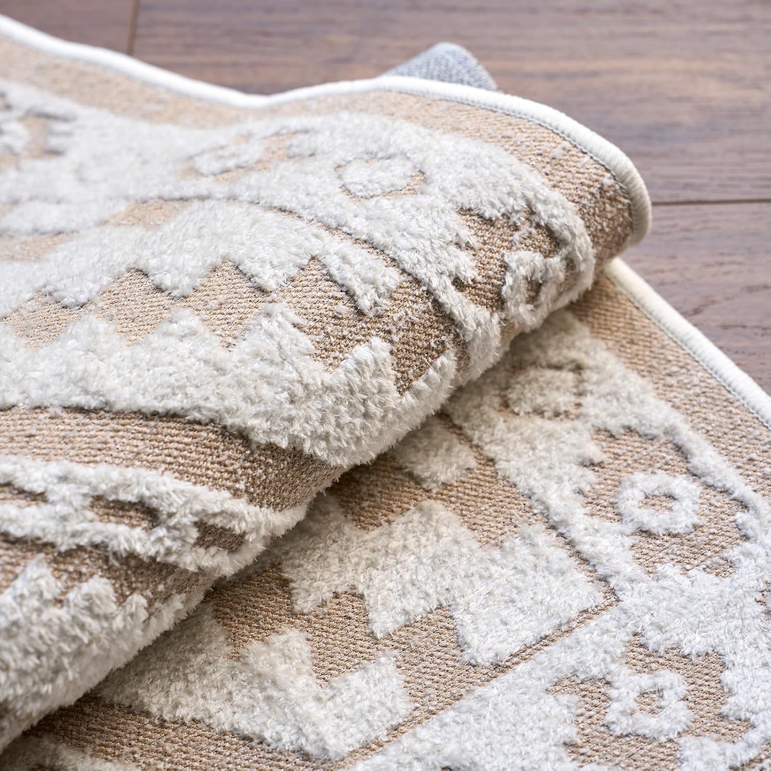 Moroccan Washable Runner Rug 2x8, Geometric Woven Area Rug, Farmhouse Boho Hallway Rug Runner, Non-Slip Soft Lightweight Throw Rug for Bedroom Living Room Laundry Kitchen, Cream/White
