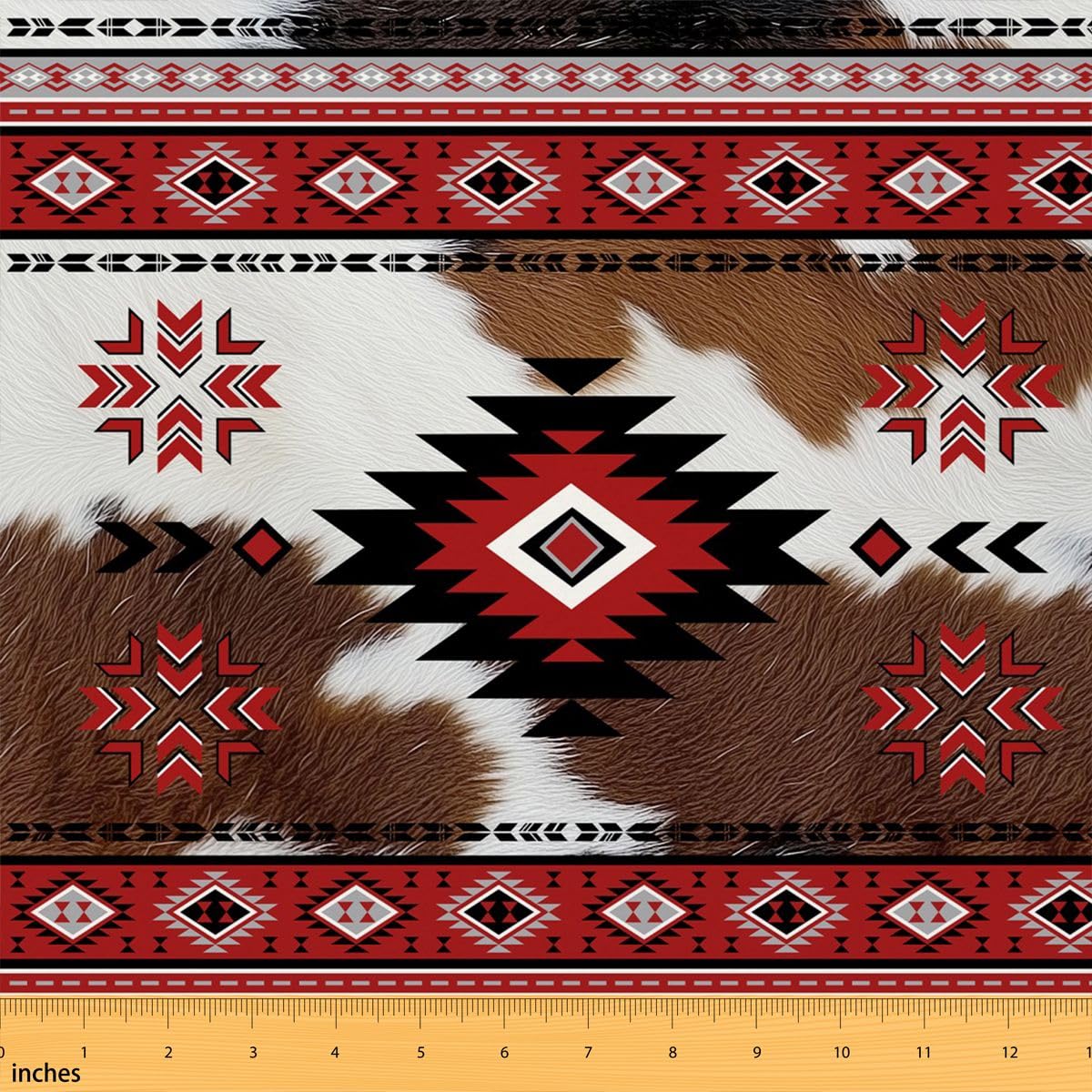 Tessuto per tappezzeria tribale azteco per sedie in pelle bovina marrone occidentale tessuto da esterno da The Yard 920 x 160 cm, tessuto impermeabile bohémien tribale tribale freccia retrò geometrico