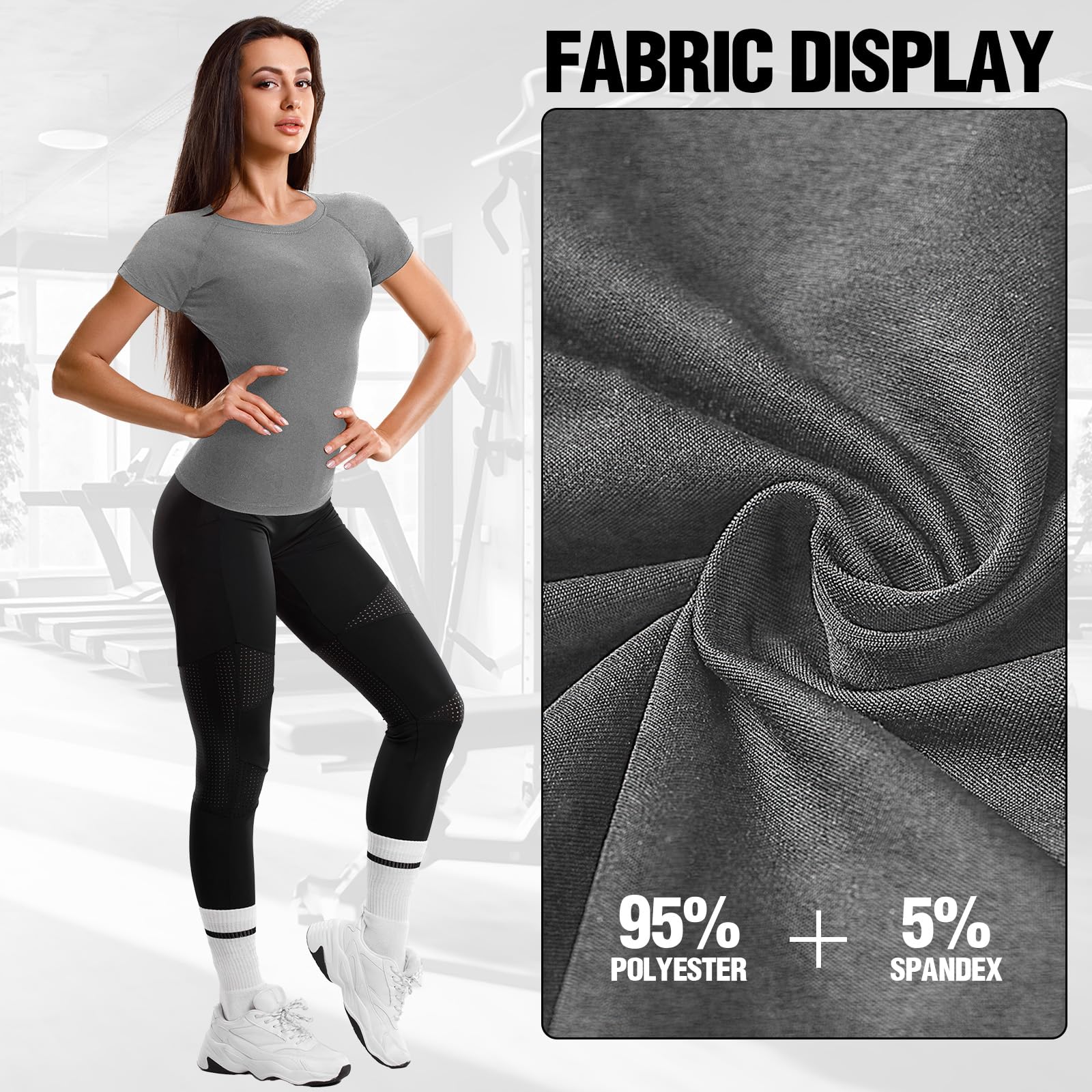 Coume Lot de 4 t-shirts de compression à manches courtes pour femme - T-shirt de course à pied, yoga - Séchage rapide