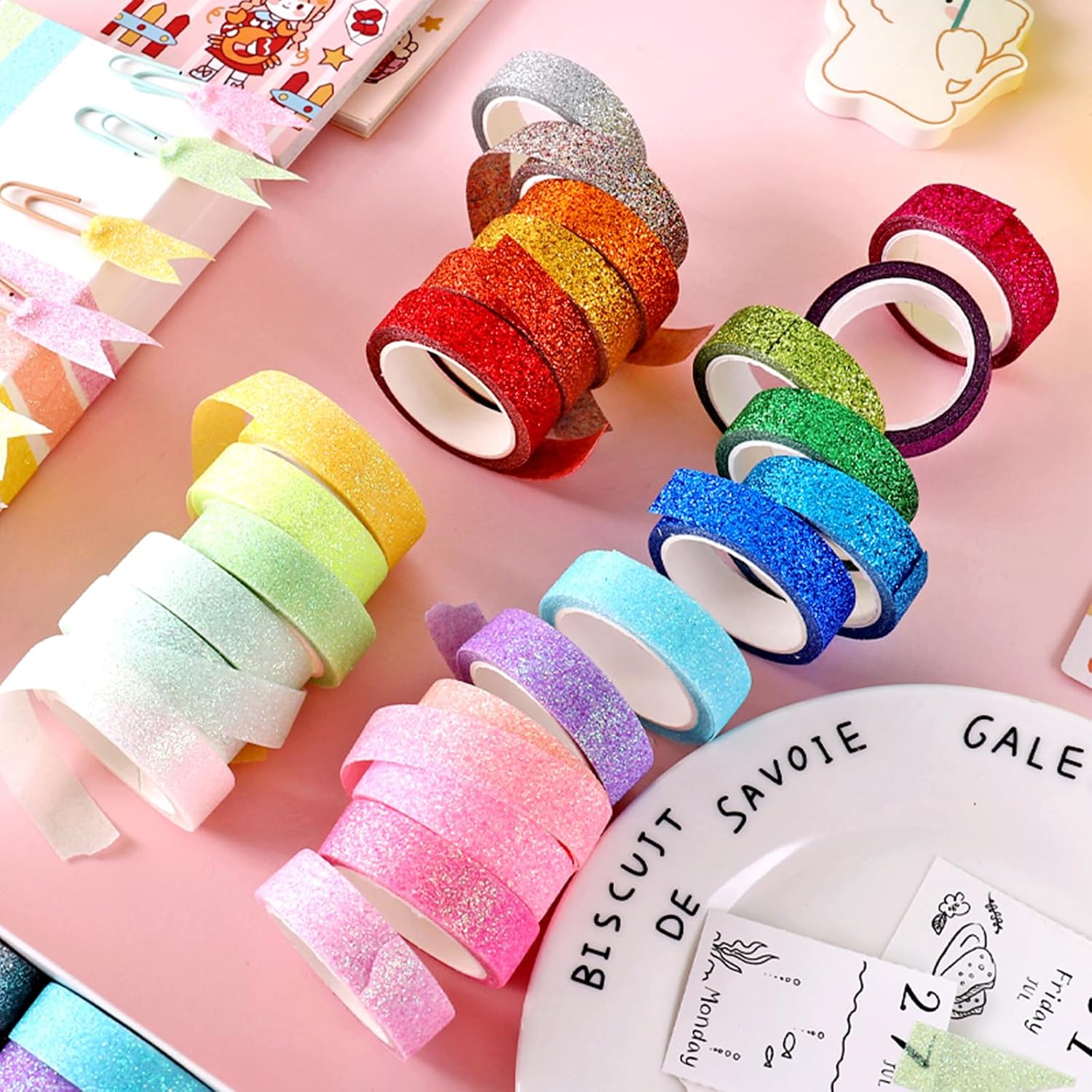 Glitter Washi Tape Metallic Decorative Craft Tape Set 24 Rolls Colored Masking for Scrapbook DIY Art Craft Supplies Gift Decor