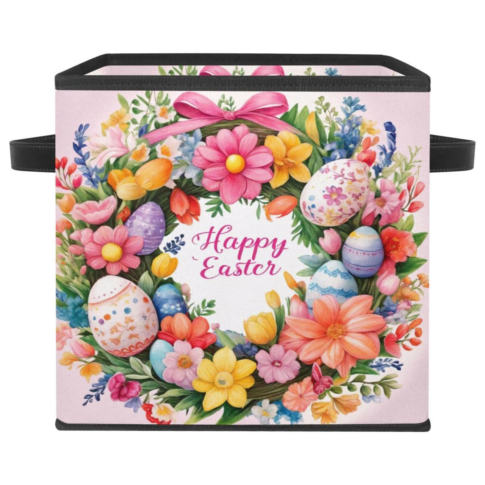 Boîte de rangement pliable et organisateur de maison à motif couronne de Pâques rose