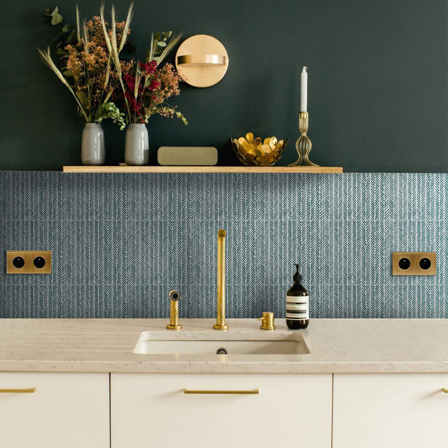 AlwaysponTile Sticker, Green Self Adhesive Stick on Tiles Transfer Sticker for Bathroom Kitchen, Splashback for Cooker, Peel and Stick Adhesive Vinyl Wall Tiles Sticker, 10PcsX15cm/6inch