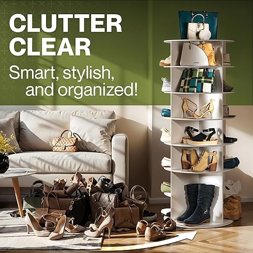 Miniatura 8 de LOFT + IVY Zapatero giratorio de 7 niveles, organizador de almacenamiento giratorio de 360 grados, moderno carrusel de zapatos redondo para armario,