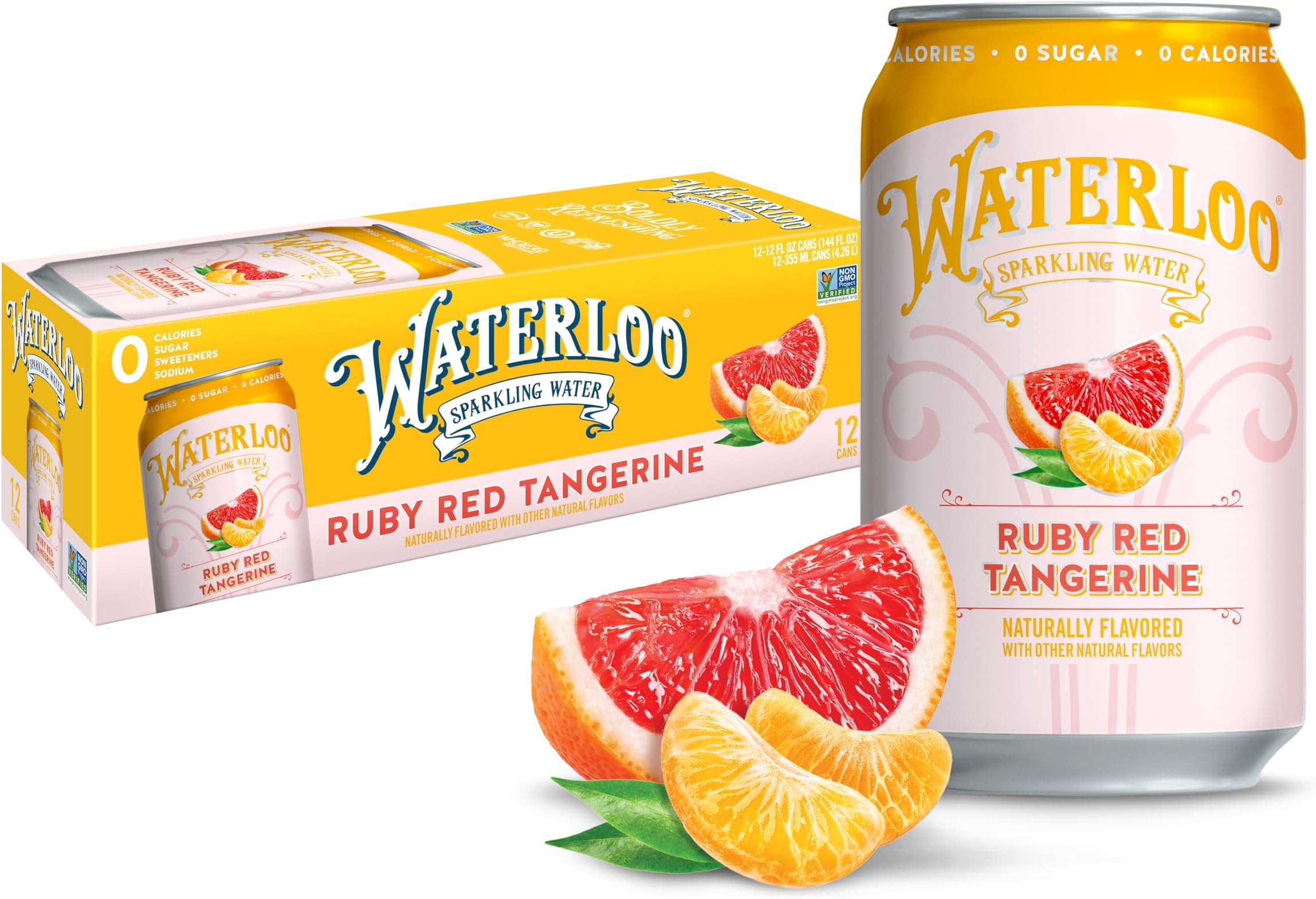 Waterloo Sparkling Water, Ruby Red Tangerine Naturally Flavored, 12 Fl Oz Cans (Pack of 12) – Zero Calories and Zero Sugar or Sweeteners