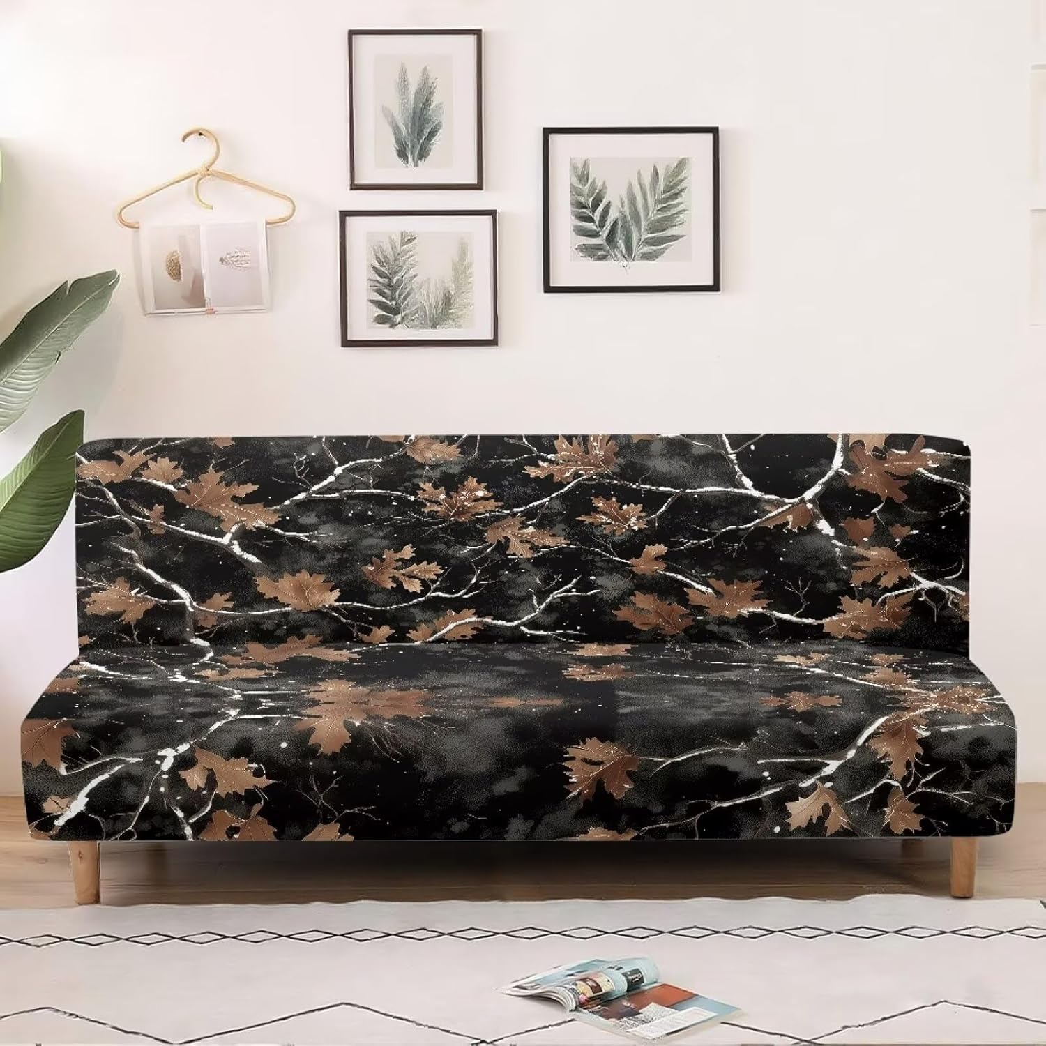 Camo Hunting Futon Cover Stretch Armless Sofa Slipcover Sofa Bed Covers Washable Couch Cover Elastic Furniture Protector for Dogs Cats Pets