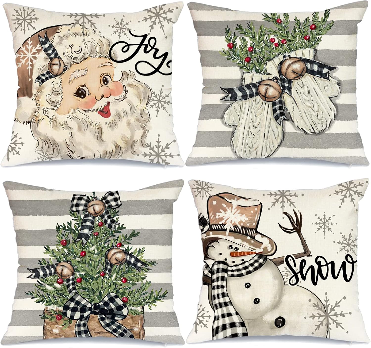 GEEORY Christmas Pillow Covers 18x18 Set of 4 for Christmas Decorations 18x18 Pillow Covers Christmas
