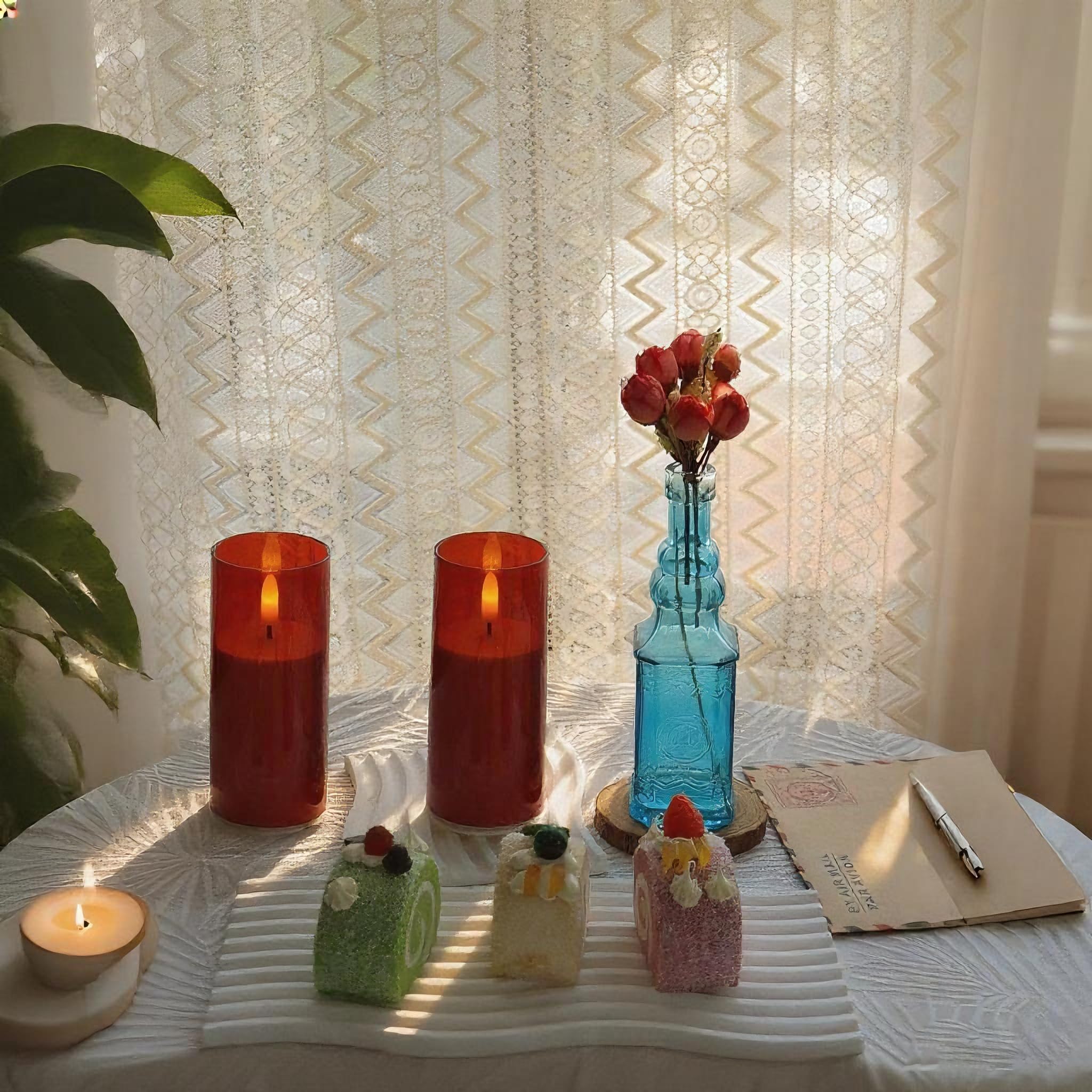 Set di 6 candele rosse senza fiamma a batteria con timer a distanza, 5 x 12,7 cm, paralumi a LED tremolanti, per San Valentino, Natale, feste, centrotavola, tavolo