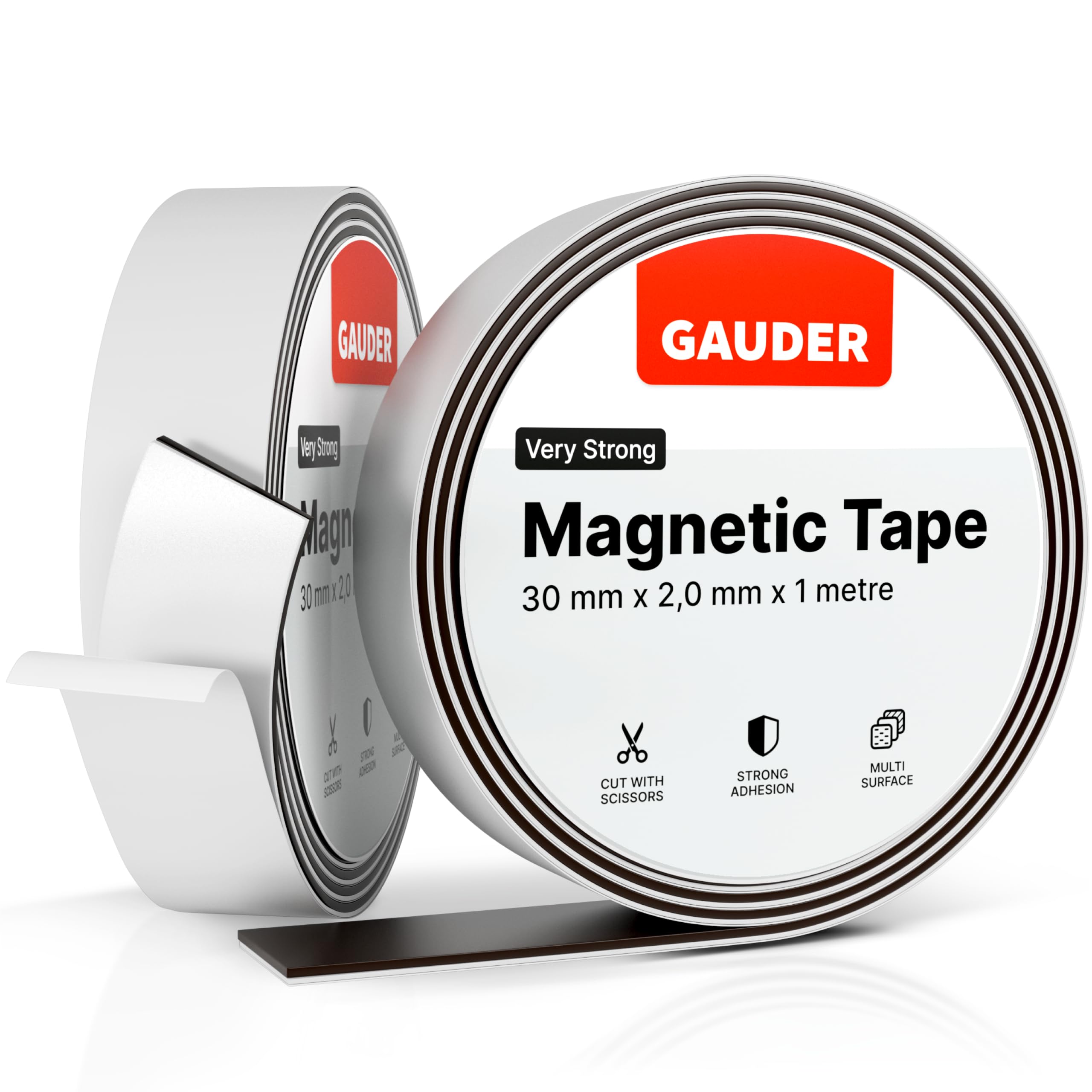 GAUDER Magnetic Tape Extremely Self Adhesive | Magnetic Strips | Magnet Roll (2mm * 30mm * 1m)