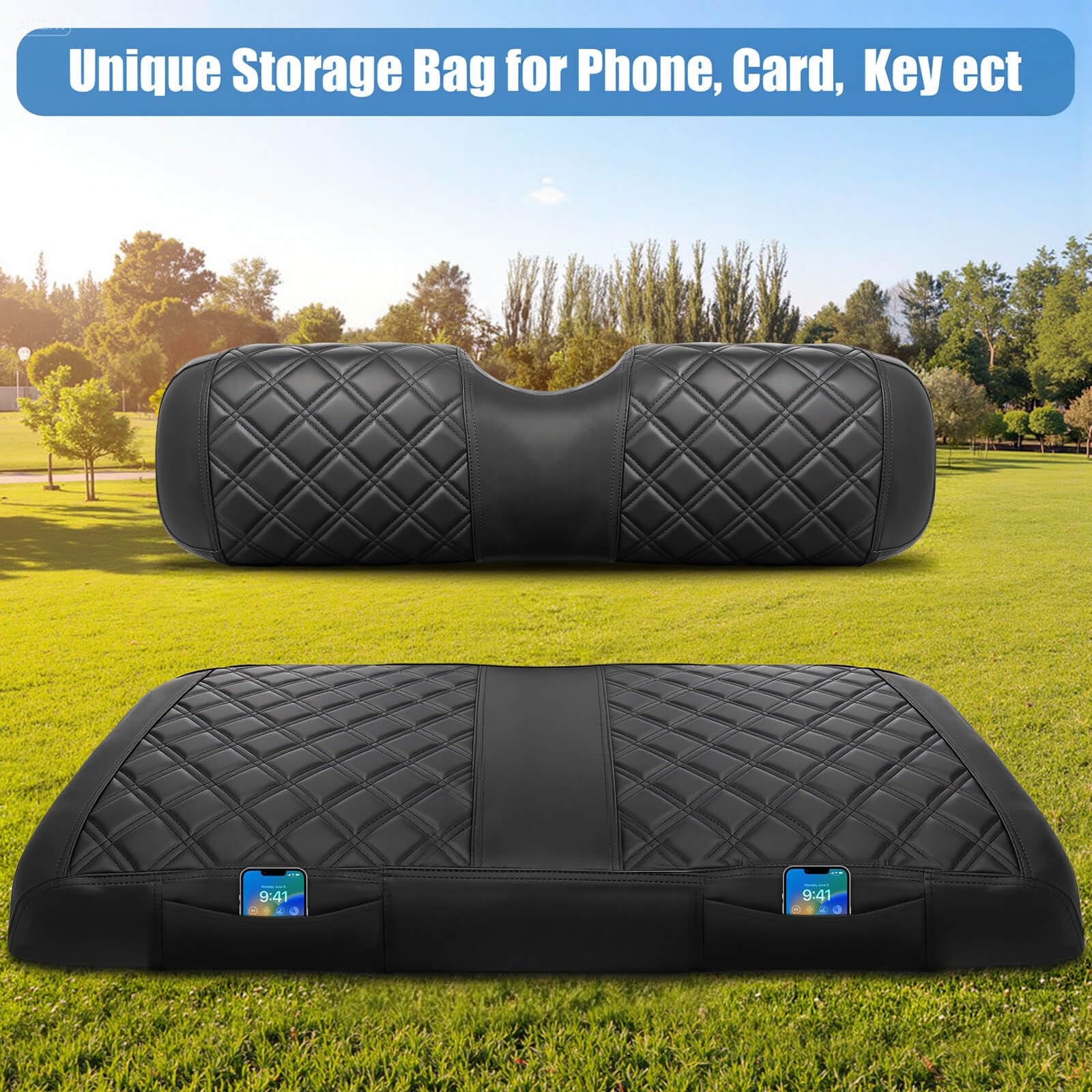 EZGO Housse de siège avant pour voiturette de golf EZGO TXT à partir de 1994 et EZGO RXV OEM Coussin de siège ordinaire, aspect concave et convexe, cuir vinyle épais, confortable/respirant