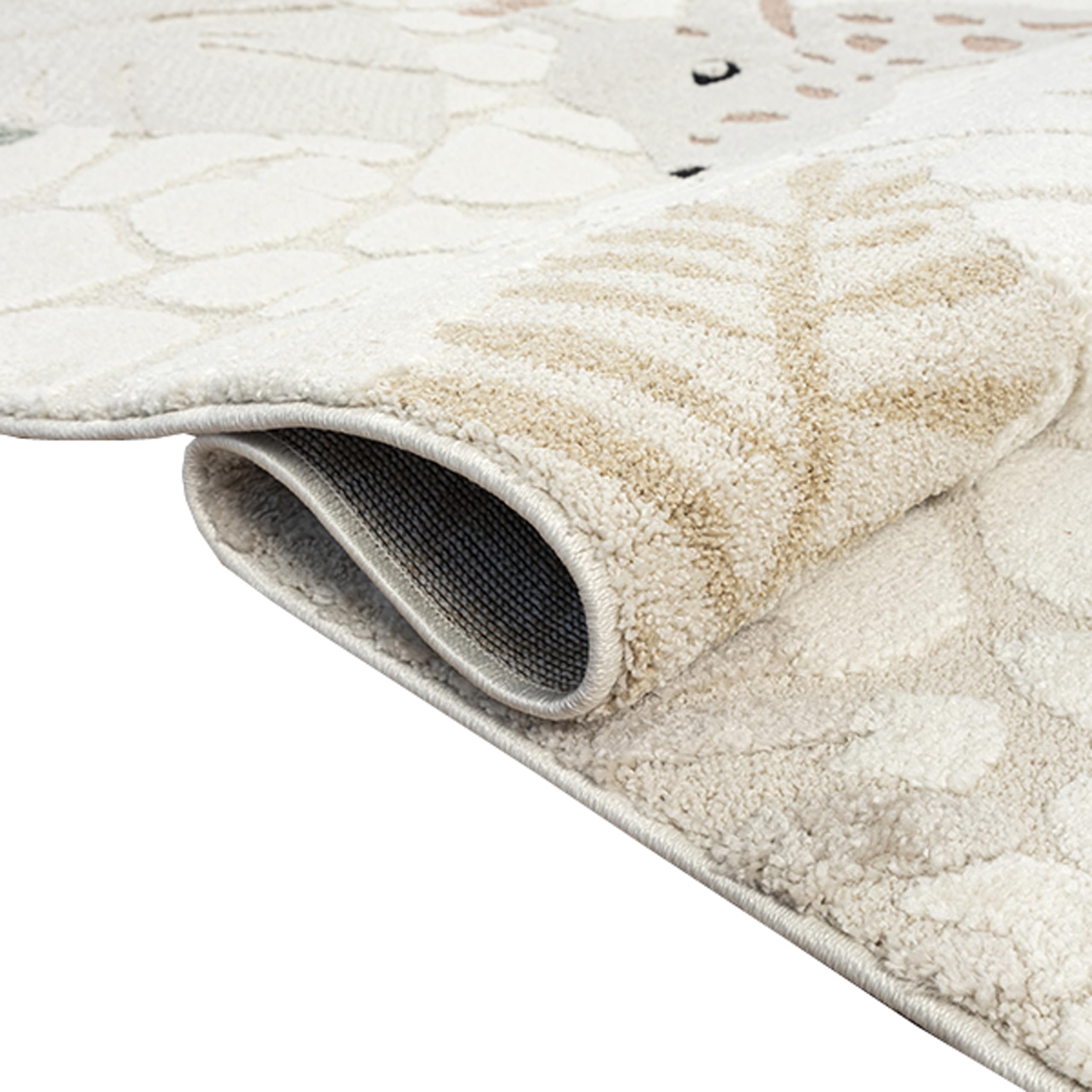 Teppich-Traum Teppich Kinderteppich weich pflegeleicht strapazierfähig niedliche Giraffe mit Blättern Creme grün, 120 x 170 cm