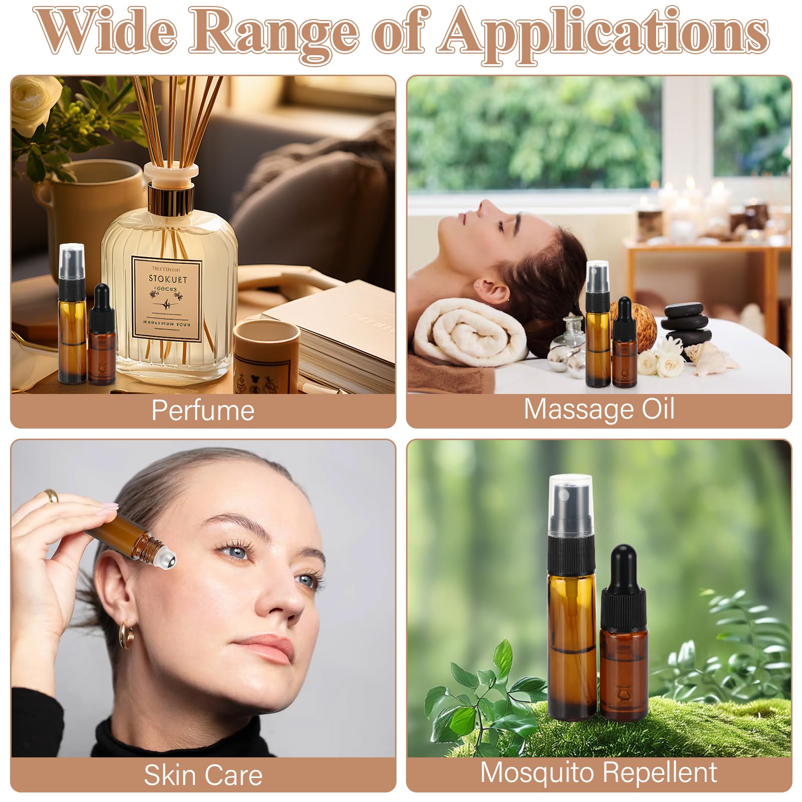 Roll on para Aceites Esenciales, 16 Pcs Botellas de Cristal Rellenable para Perfume 5ml/10ml con Bolas de Acero Inoxidable, Botella de Spray para Mezclas de Aromaterapia Masajes Viajar