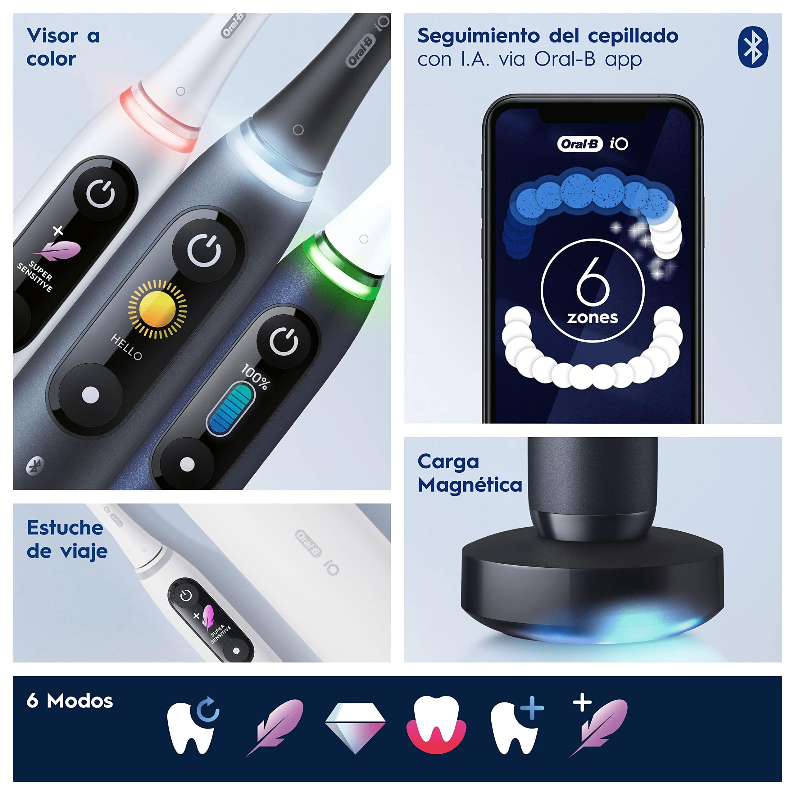 Oral-B iO 8N Cepillo de Dientes Eléctrico con 2 Cabezales y 1 Estuche de Viaje, Diseñado por Braun, Regalos Orginales - Negro