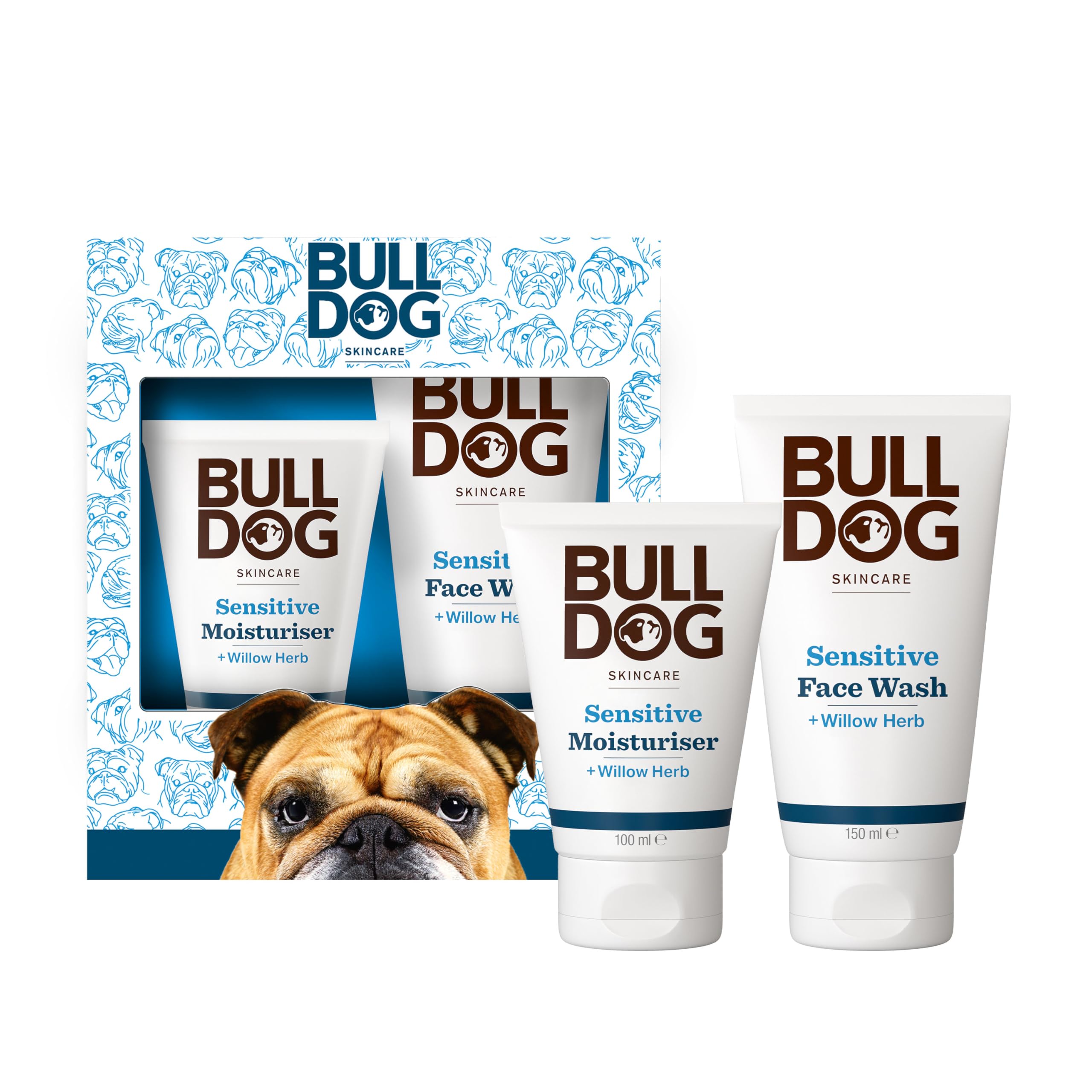 Bulldog Skincare Sensitive Skincare Duo Grooming Giftset for Men Sensitive Moisturiser 100ml, Sensitive Face Wash 150ml