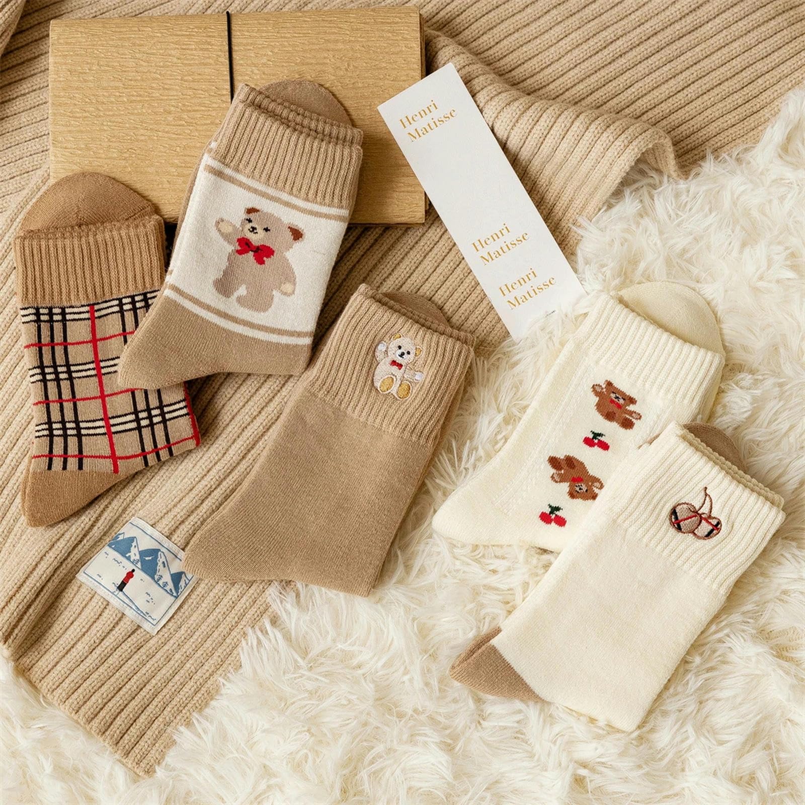 skarpetki 5 par krata zabawne skarpetki haftowane szczęśliwa moda wiosna bawełna długie jesienne damskie urocze skarpetki