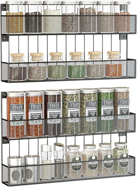 JackCubeDesign Wall Mount Spice Rack 4 tier Kitchen Countertop Worktop Display Organiser Spice Bottles Holder Stand Shelves(44.7 x 7.1 x 52.8 cm)  :MK418A