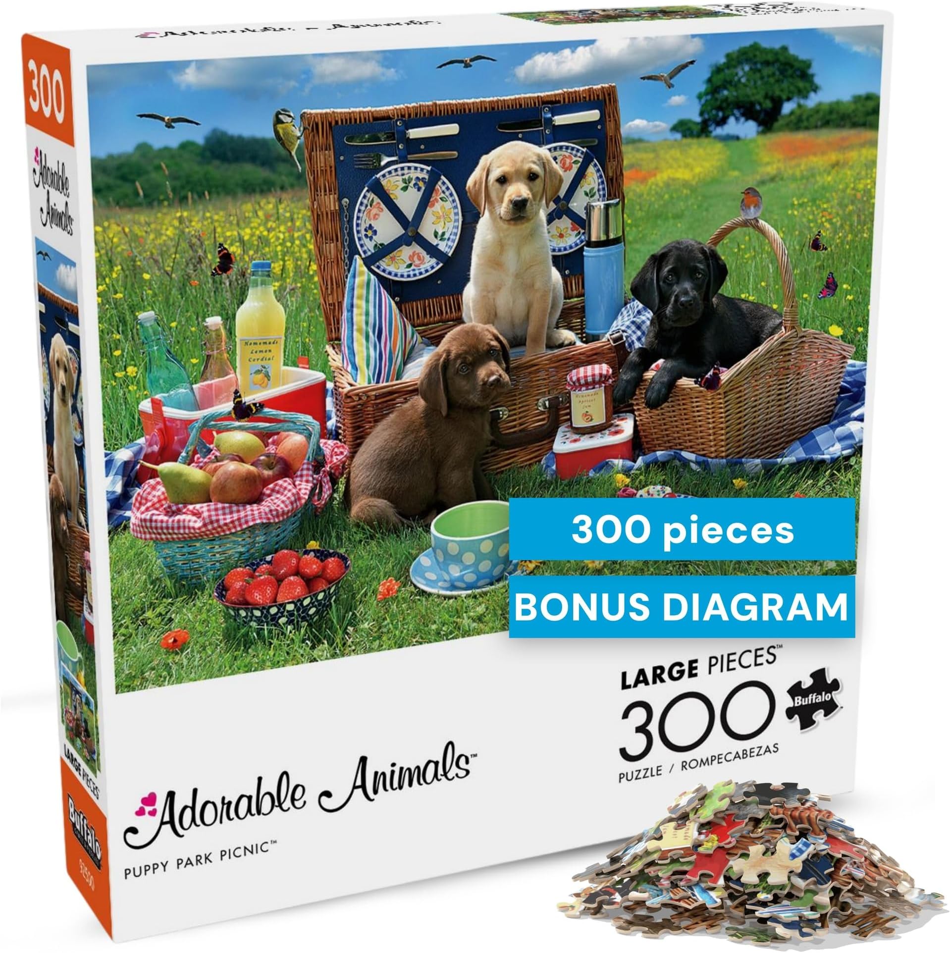 Buffalo Games - Adorable Animals Puppy Park Picnic 300 Large Piece Jigsaw Puzzle for Adults with Oversized Pieces