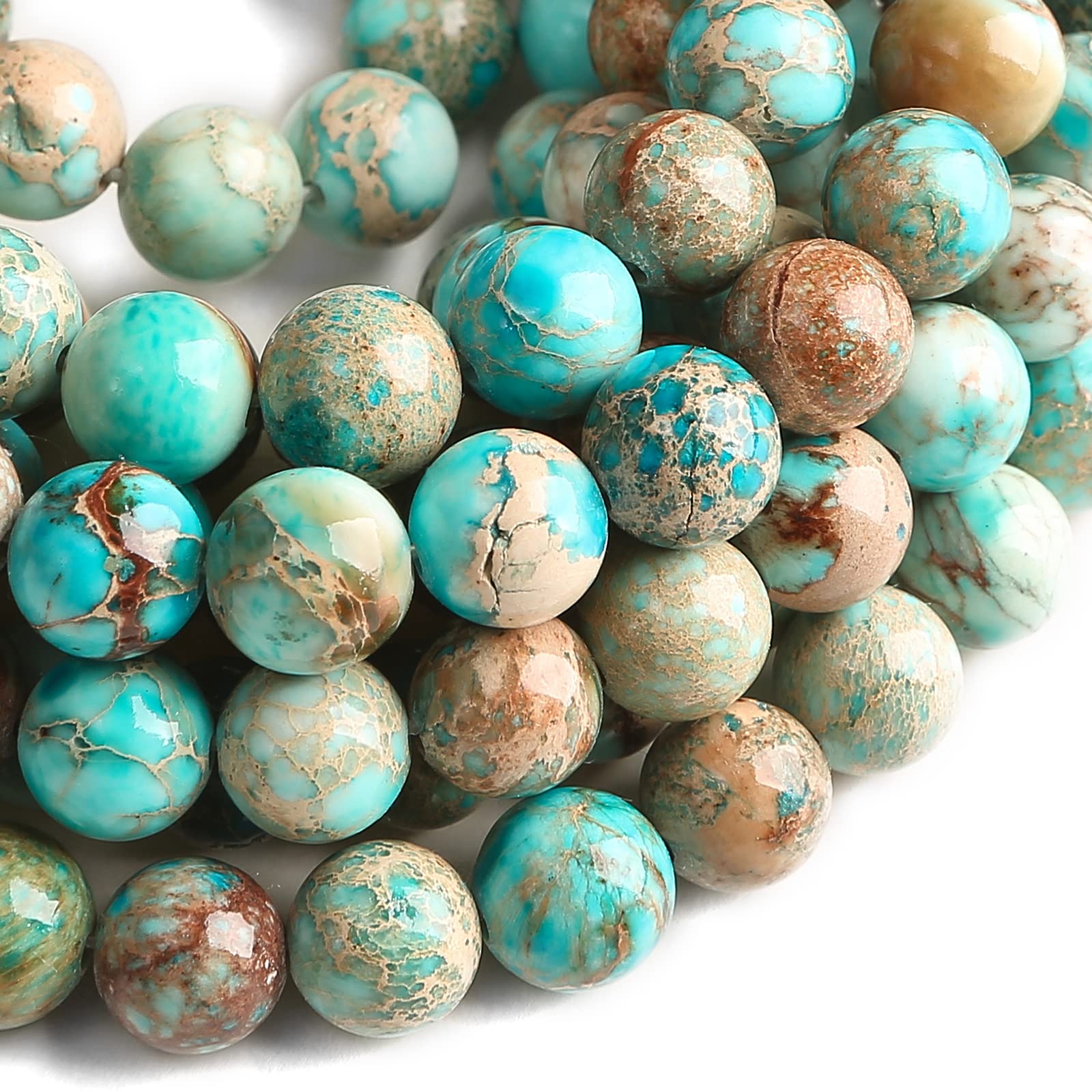 Hixhro 120pcs 6mm Blue Sea Sediment Jasper Round Stone Beads for Jewelry Making