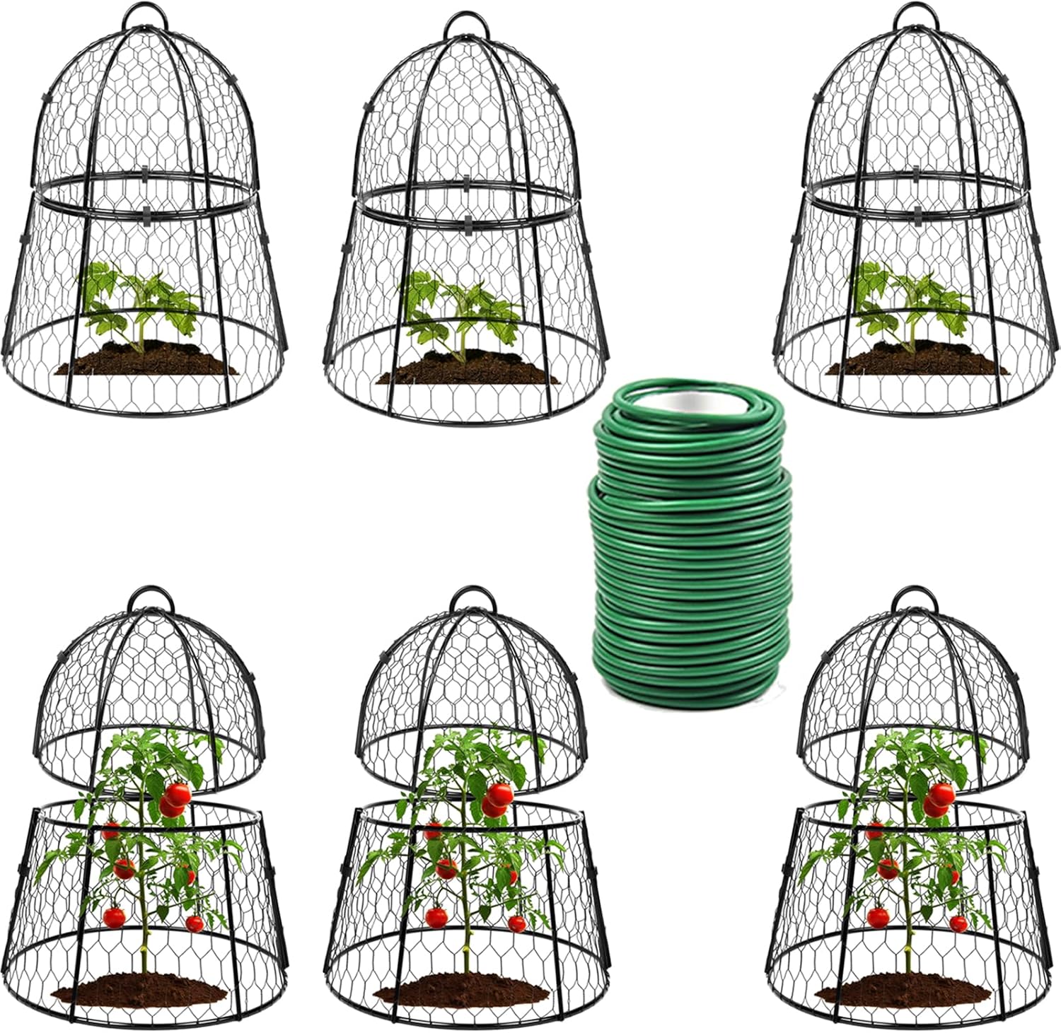 Decoroca 1 Soft Plant Ties Green + Decoroca 6 PCS Garden Cloches for Plants