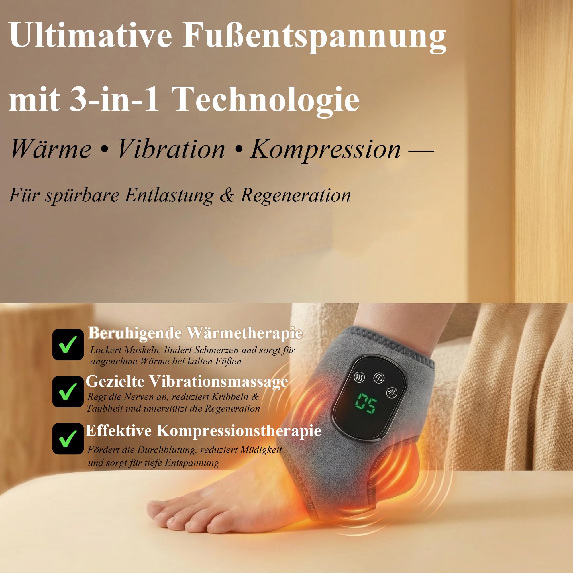 neurocur VitalPulser 3-in-1 Massager Fußmassager Elektrisch – 3 Massage-Modi & 5 Wärmestufen, Tragbar, Kabellos, Perfekt für Zuhause und Unterwegs (Schwarz)