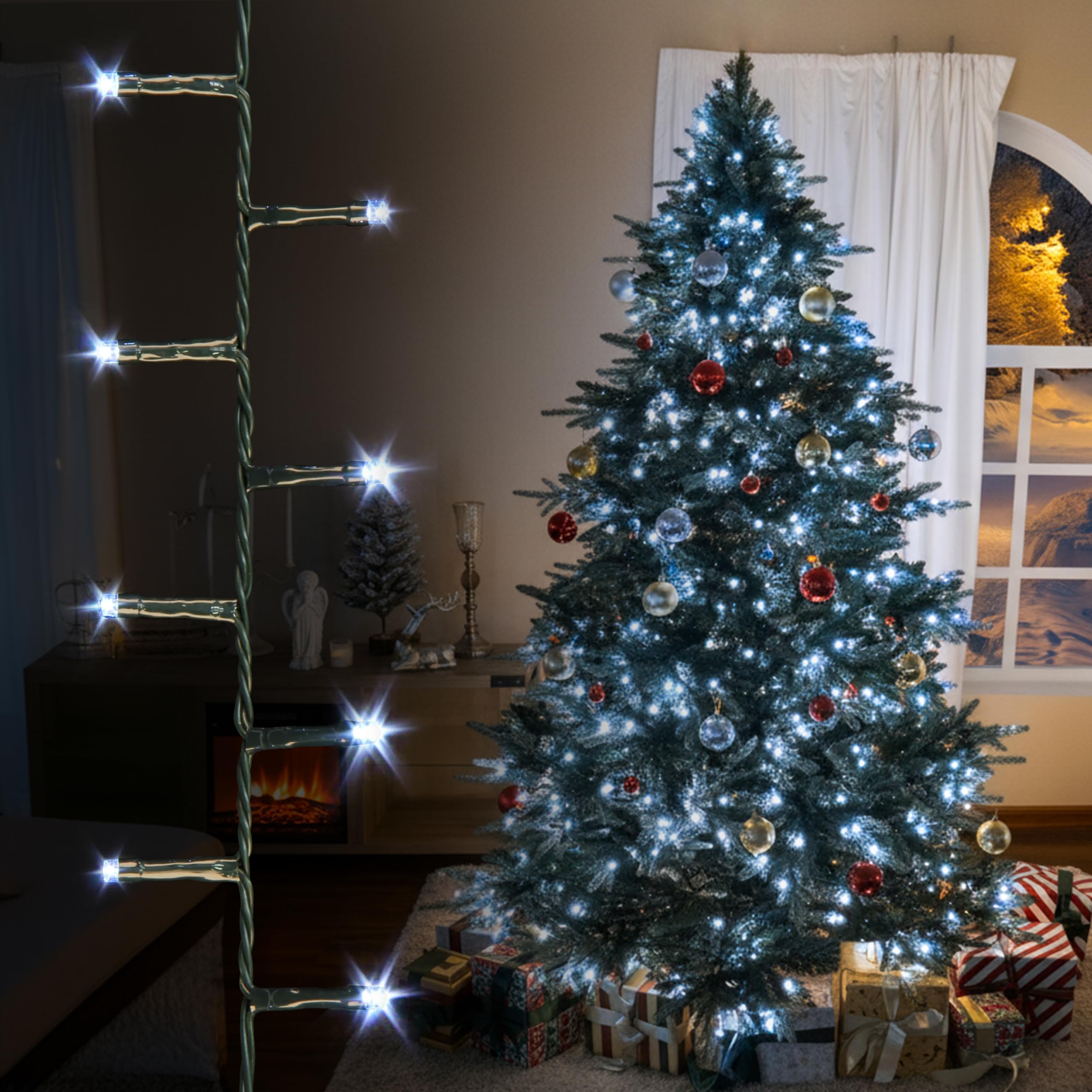 EcoNour Christmas Tree Lights, Cluster Compact 1000 LED Cool White | 8 Hrs On Timer, 8 Light Mode, 2.5cm Bulb Distance Fairy String Lights Plug in - Timer and Memory Functions -Outdoor/Indoor Use
