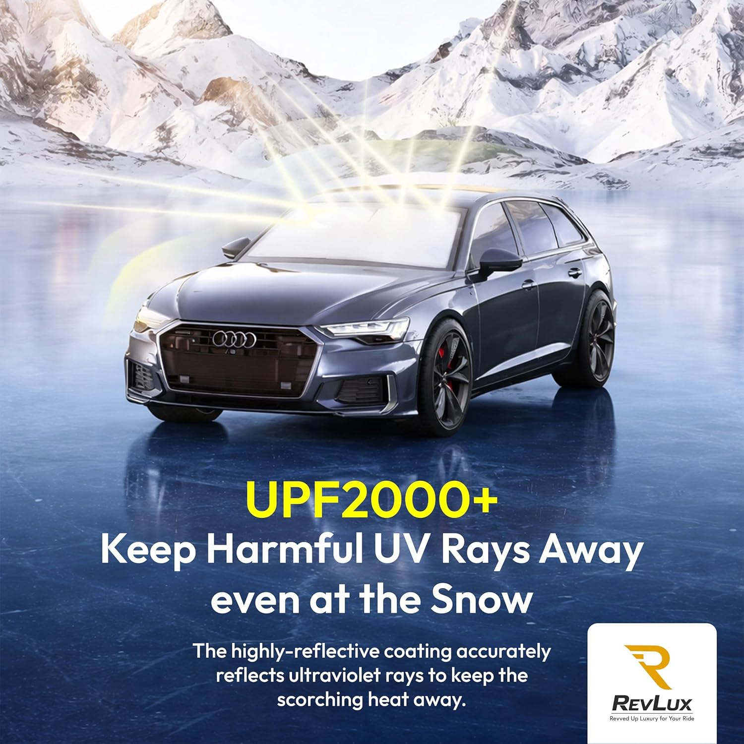 RevLux Car Windshield Sun Shade SUV & Sedan – UPF 2000+ Sun Protection & 99.95% UV Blocking Ice-Core Cooling Fabric | Zero Light Leakage Black Glue Layer | Heat Insulation Car Sun Shade (55"x31")