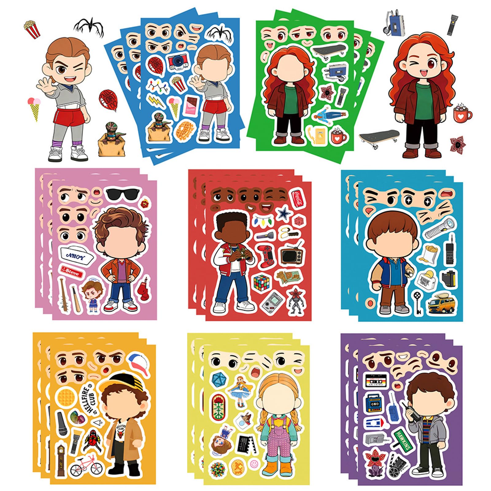 24Pcs Stranger Season 5 Things Stickers Make a Face - 8 Design Things 5 Movie TV Themed Anime Cartoon Vinyl Decals DIY Make Your Own for Fans