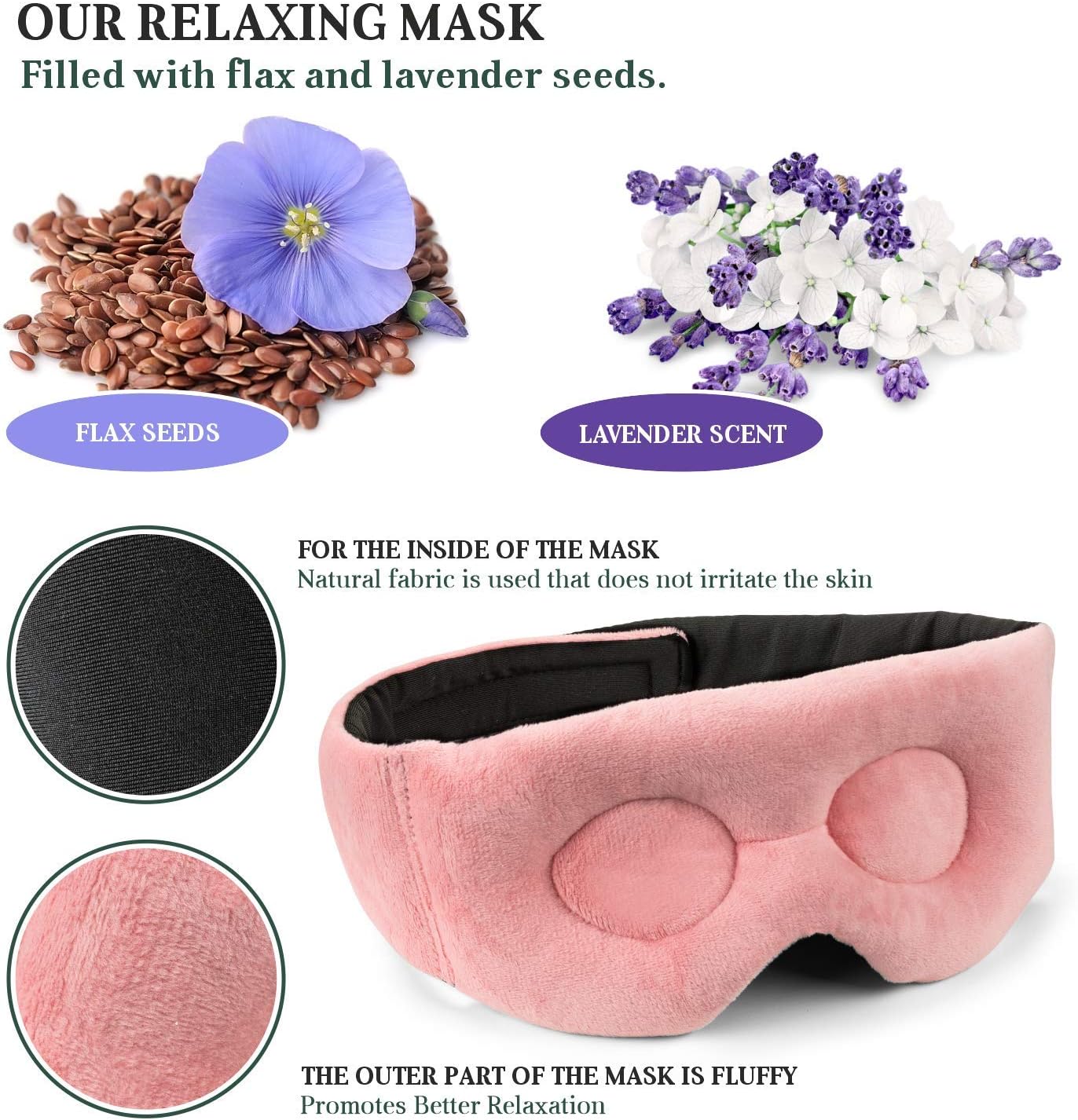 Eye Mask - Microwavable & Reusable Eye Cover for Sleeping with Lavender & Flaxseed - Migraines, Headache, Sinus Pain, Dry, Puffiness Relief - Warm Compress for Relaxation
