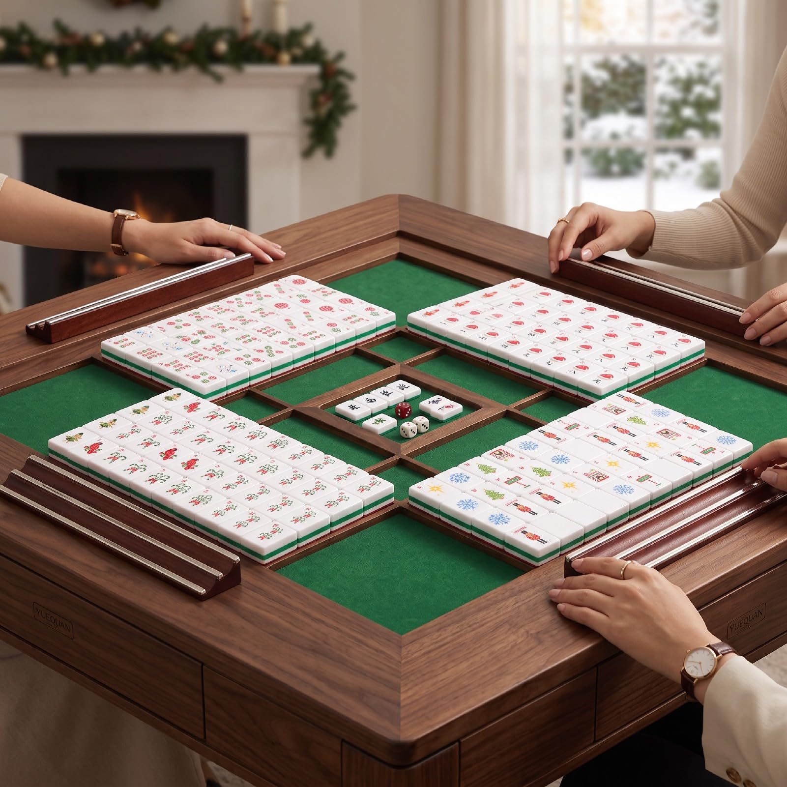 Luocute Set Mahjong di Natale, 160 Tessere USA in Acrilico con Retro Rosso | Acrilico Antigraffio, Set da Gioco per le Vacanze con bambù, Crepe e Punti, per la Famiglia e gli Amici