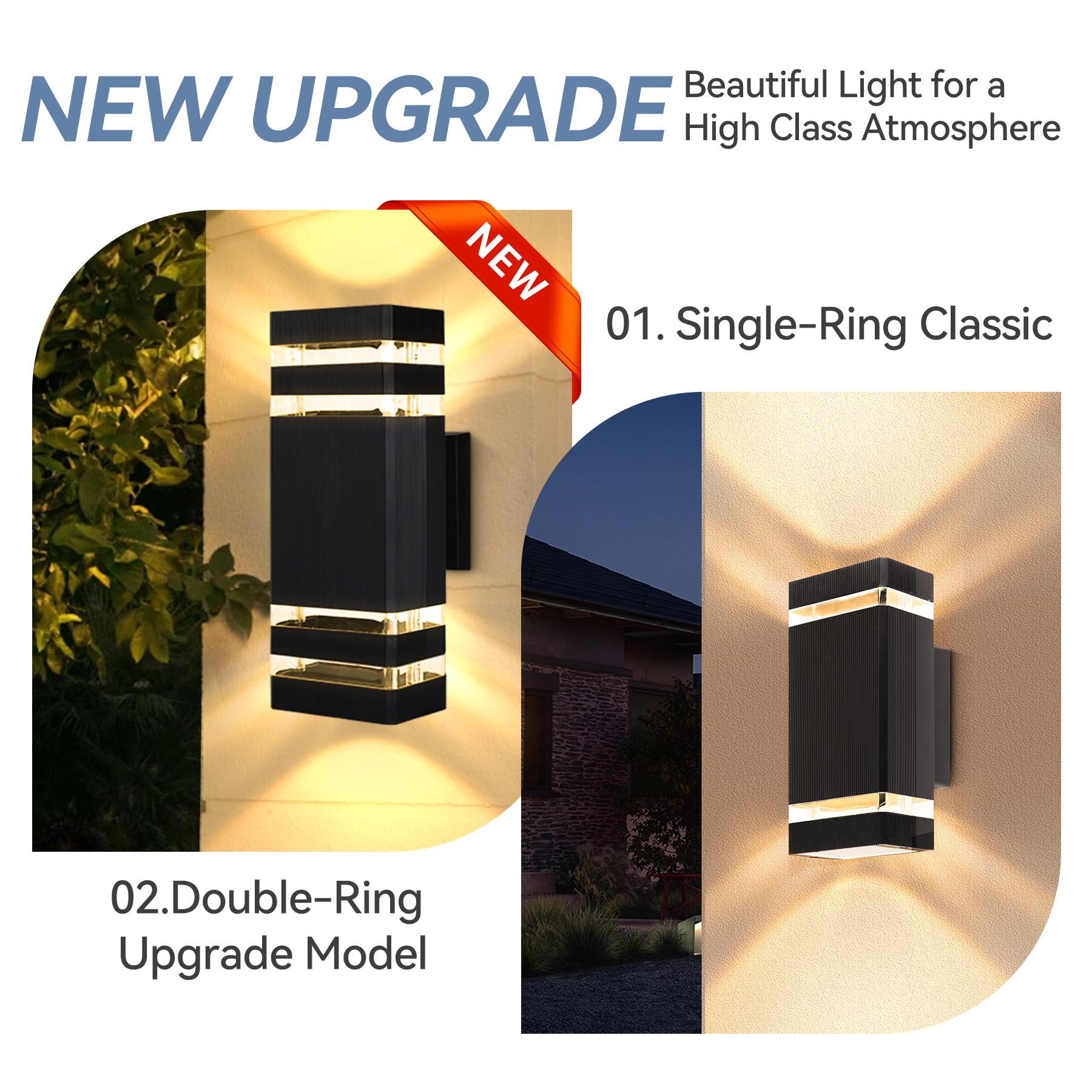 CHENBEN Outdoor Wall Lights Mains Powered IP65 Front Door Lights,Modern Square Outside Wall Lights,Waterproof Up Down Outside Light,External Wall Light for House Porch Garden,with GU10 Bulbs,2 Pieces - Image 3