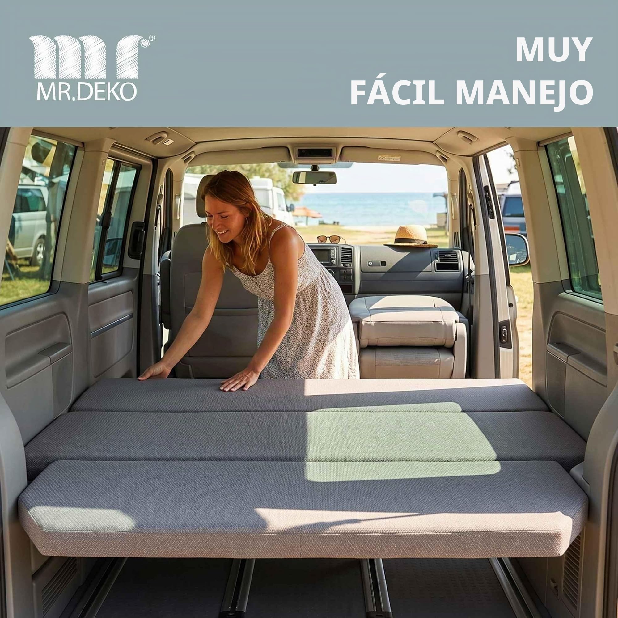 Camper’s Delight Colchón Plegable VW Van T5 T6 T6.1 | Colchoneta Viscoelástica Camper Furgoneta California Beach Transporter | Cama Plegable Multiflex Camping Caravana Viajes 148x185x8cm Gris