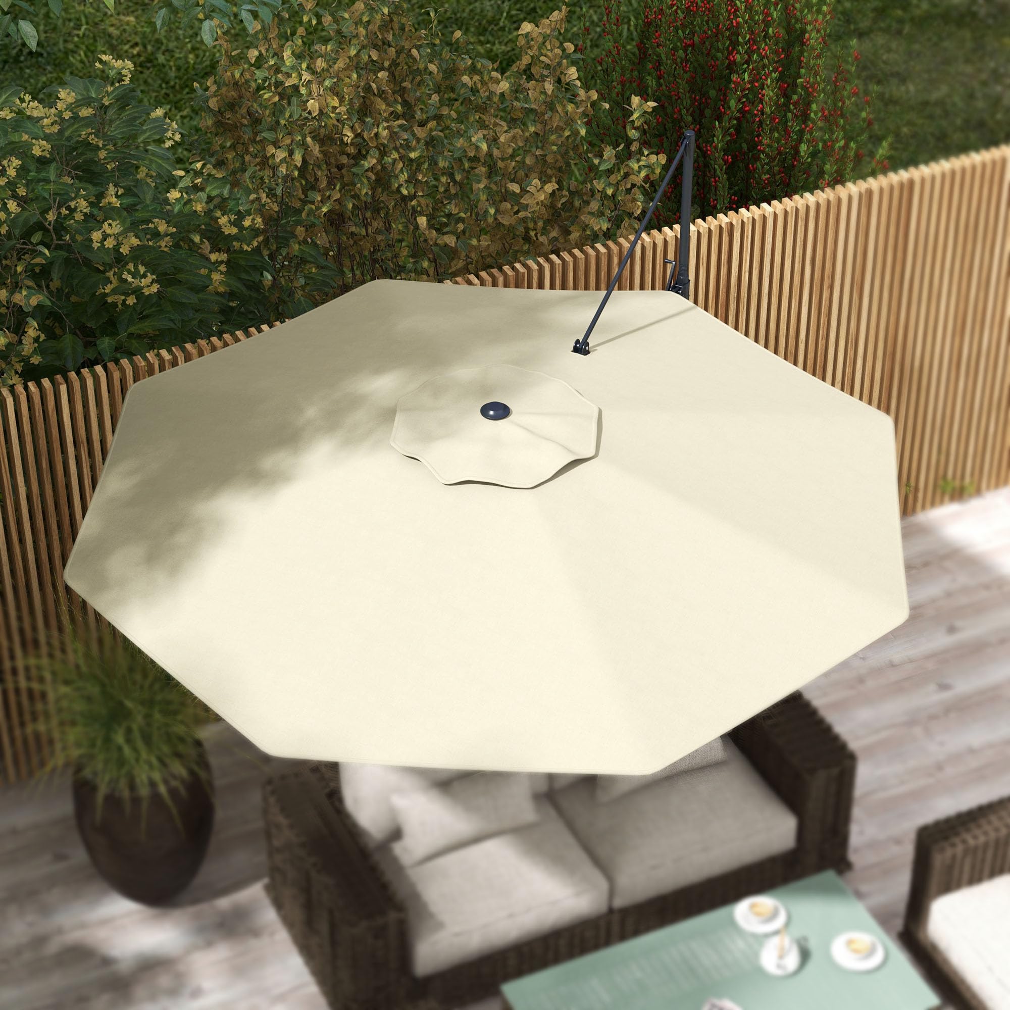 Outsunny Sombrilla de Jardín Ø294x242 cm Altura Ajustable Patio Crema | Parasol de Terraza, Poste Giratorio 360°, Ángulo de Techo Ajustable, Ventilación Superior, para Piscina