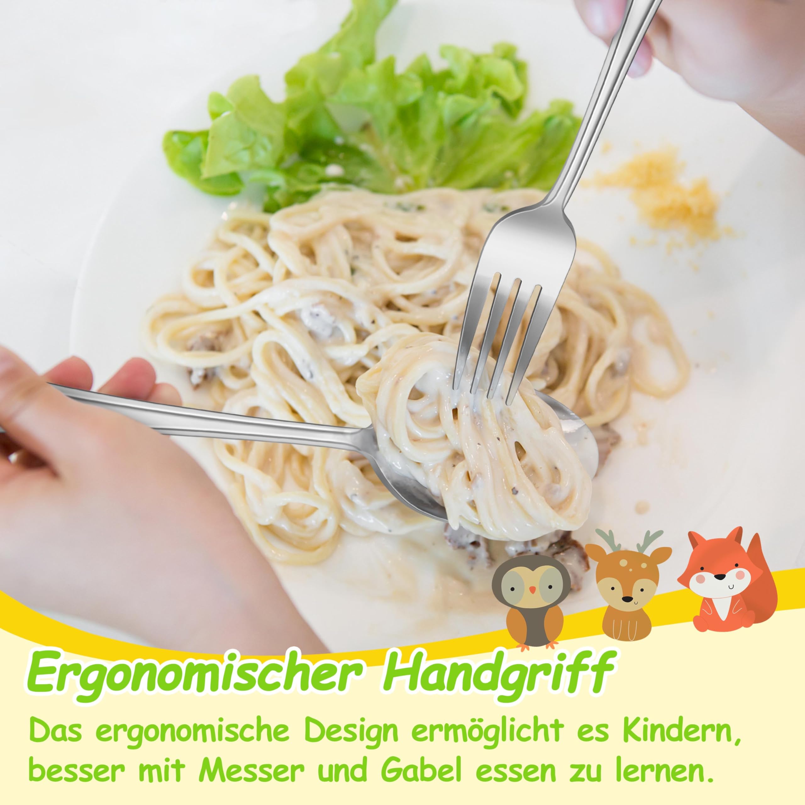 Herogo Set di 8 posate per bambini, in acciaio inox, con manico elegante, posate per bambini con 2 forchette per bambini, 2 cucchiai per bambini, 2 coltelli per bambini, 2 cucchiai piccoli, finitura a