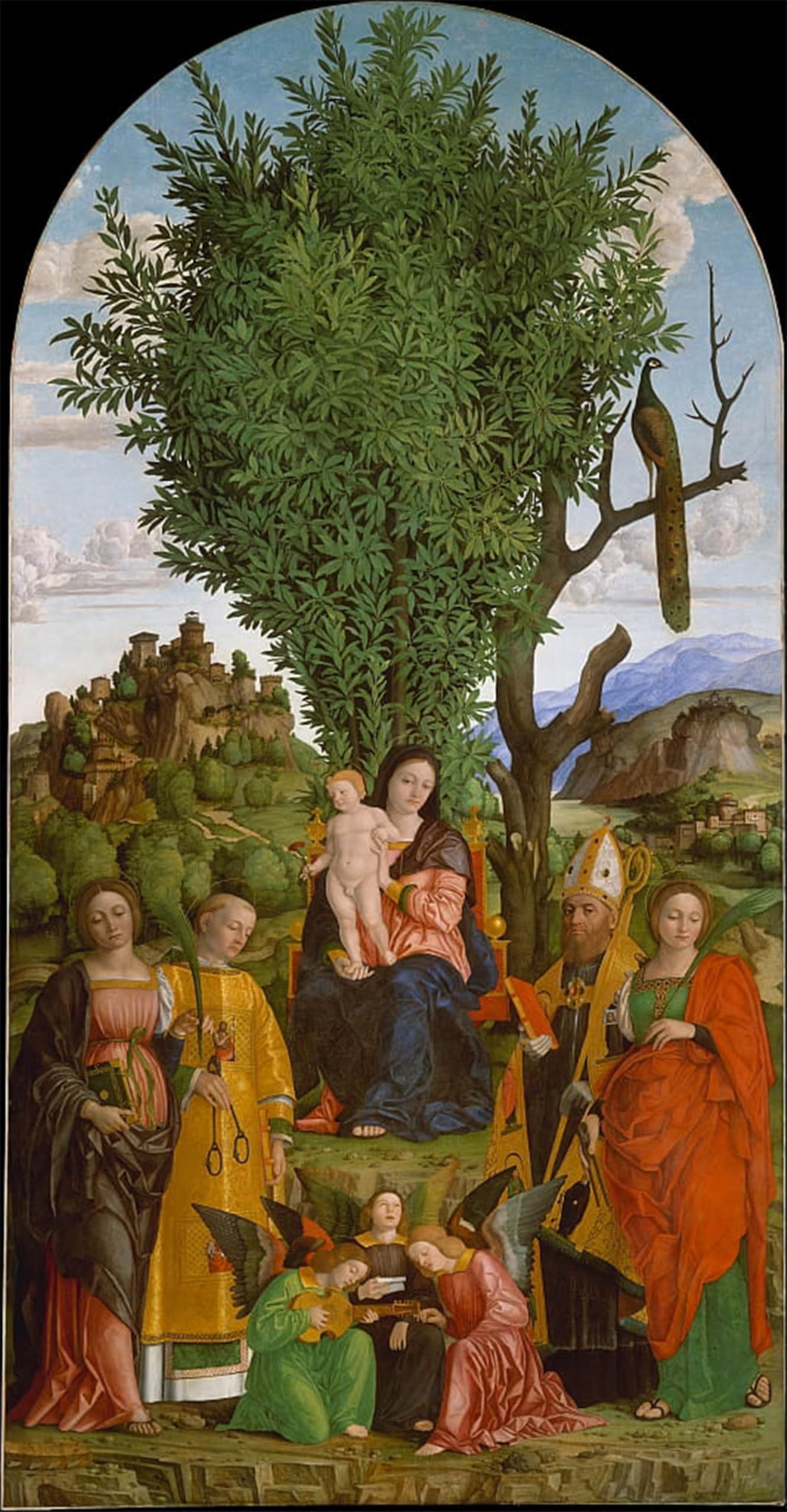 POSTERIIk Vintage Classic Picture Landscape Artwork Lady and Child with Saintsa by Girolamo Dai Libri Portrait Canvas Painting for Office Home Decor 60x90cm