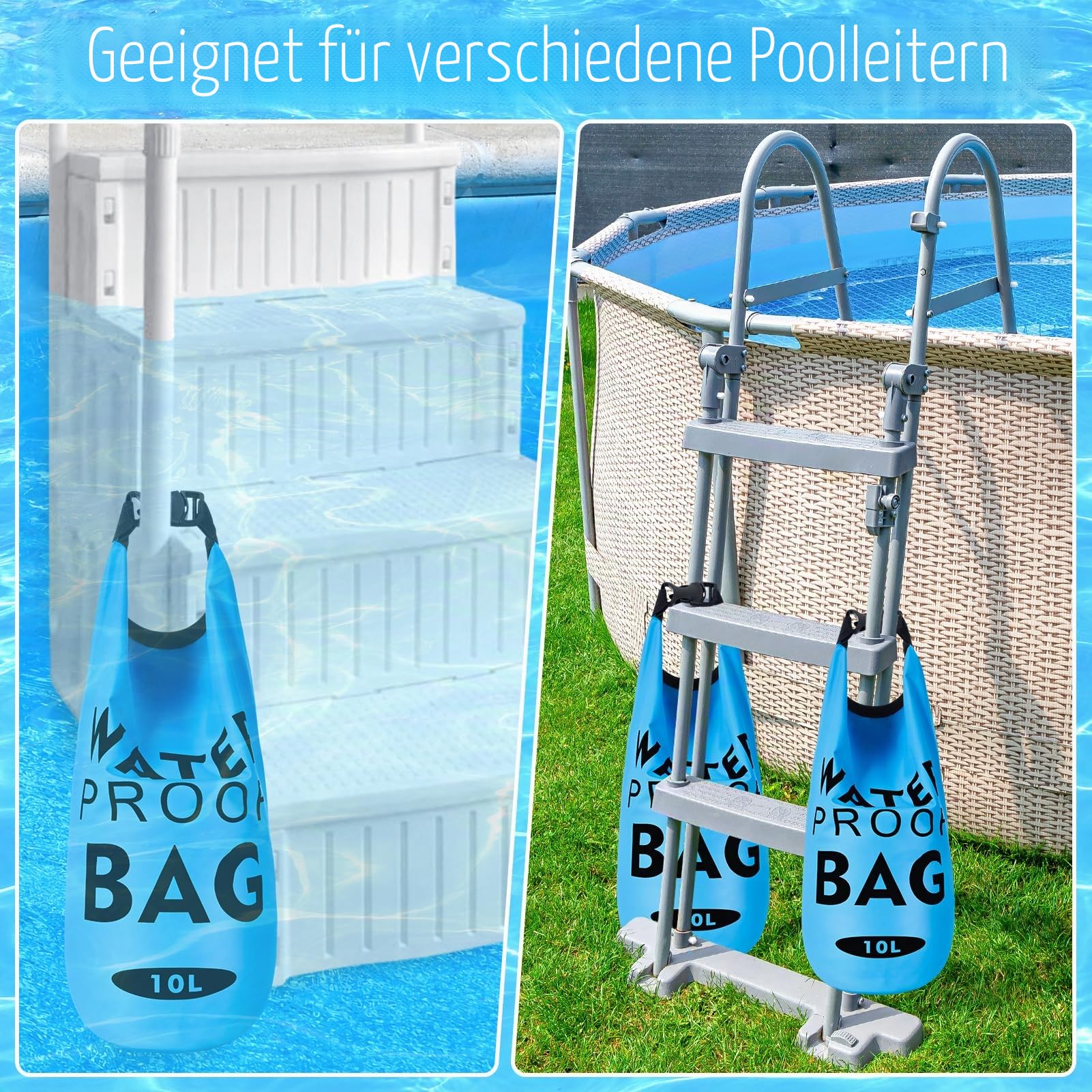 Robuste Poolleiter-Gewichte, 18 kg, mit Sand befüllbar, Universal-Sandsäcke, Stufenanker, 500D PVC, wasserdicht, reißfest, faltbare Sandsäcke für oberirdische Schwimmbäder, Treppeneintrittssystem, 2