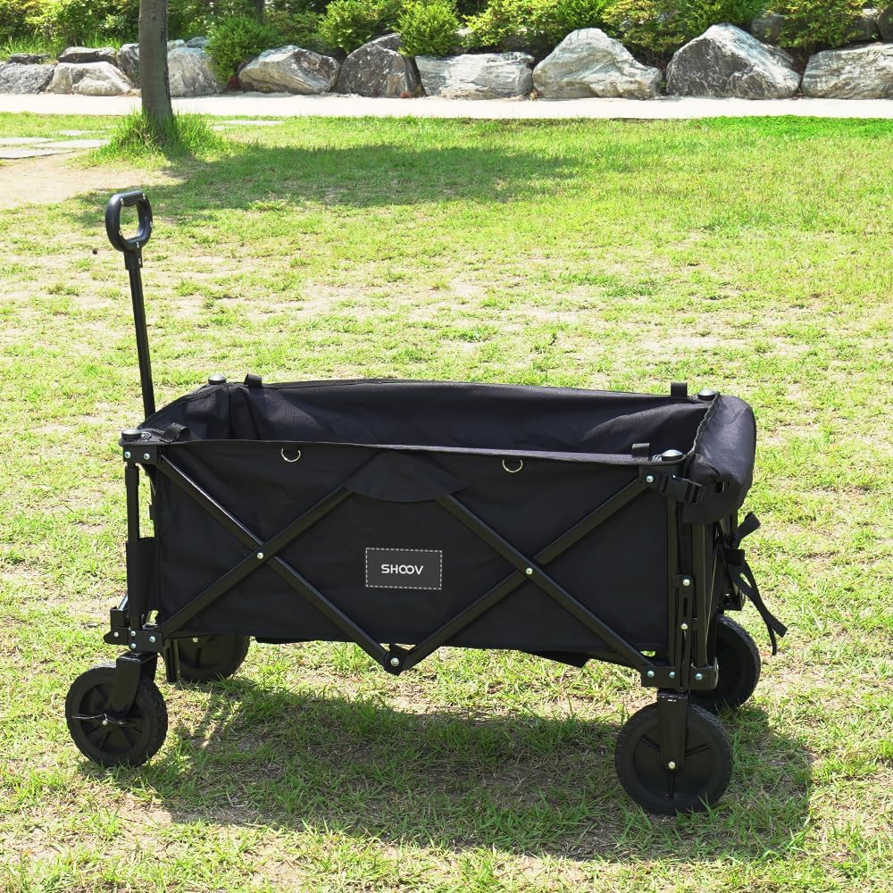 SHOOV Folding Utility Wagon Cart, Heavy Duty and Collapsible for Camping with Extending Tailgate, Beach, Picnics, Grocery Shopping Use