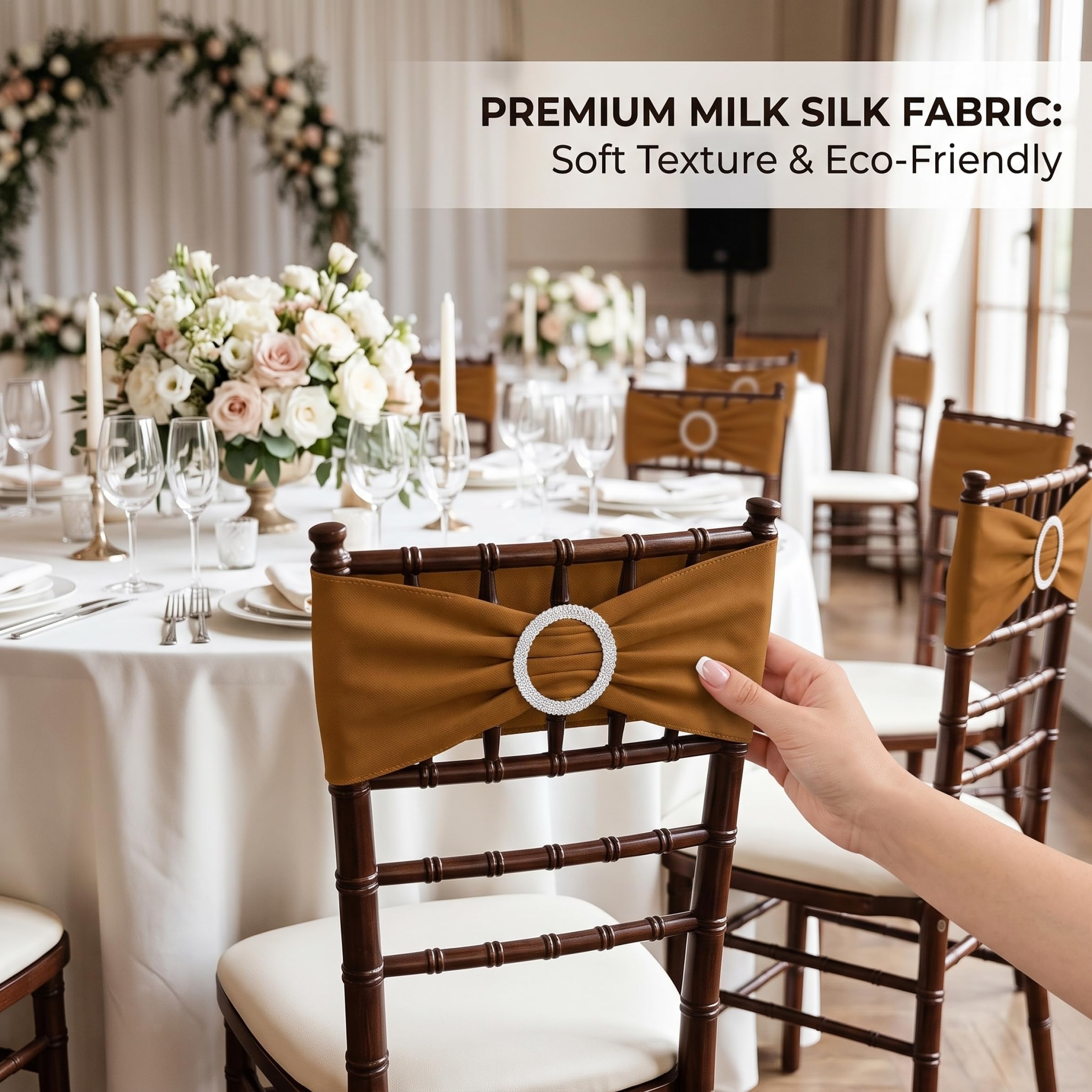 Jorzer Fasce per sedie Senza Lacci, Fasce per Fodere per sedie Fiocchi Decorativi per Matrimoni, casa ed Eventi caffè Leggero Confezione da 50