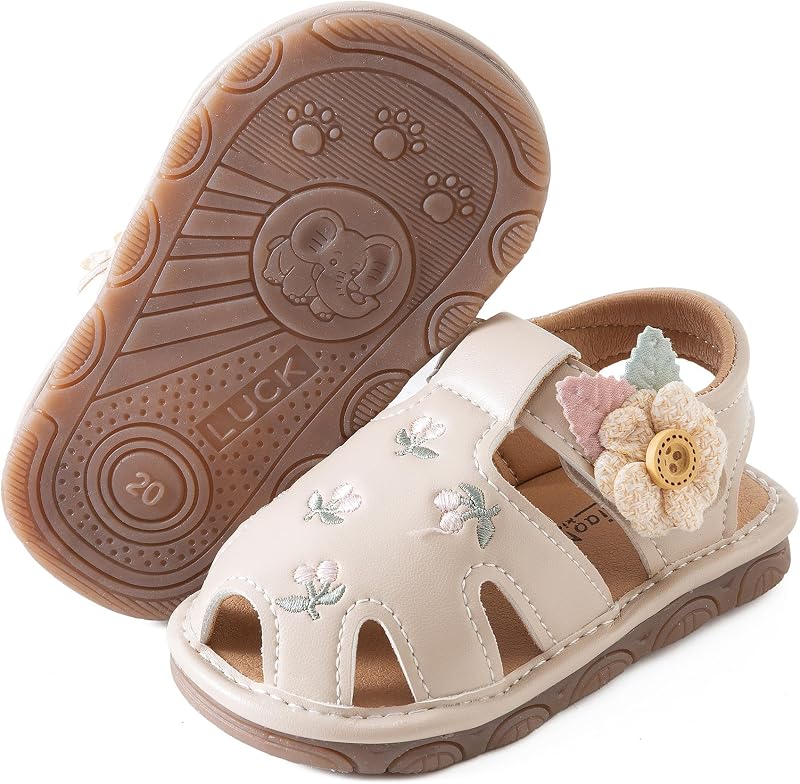 Jastore Infant Baby Girls Boys Squeaky Sandals Summer Flower Sandals Newborn Crib Shoes First Walkers Prewalkers Shoes
