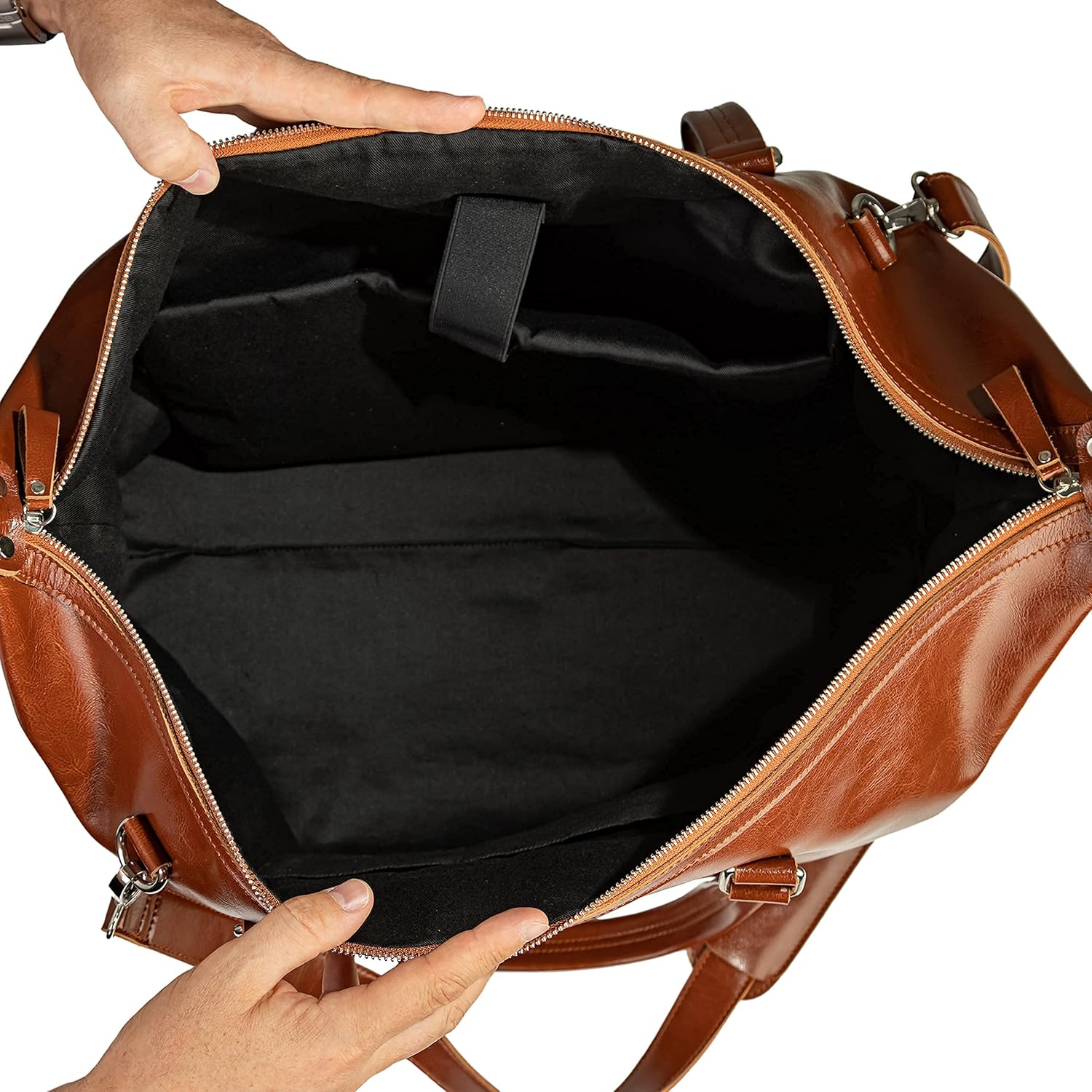 Travel Leather Bag - Genuine Duffel Bag Overnight Weekender for Men & Women (Brown)