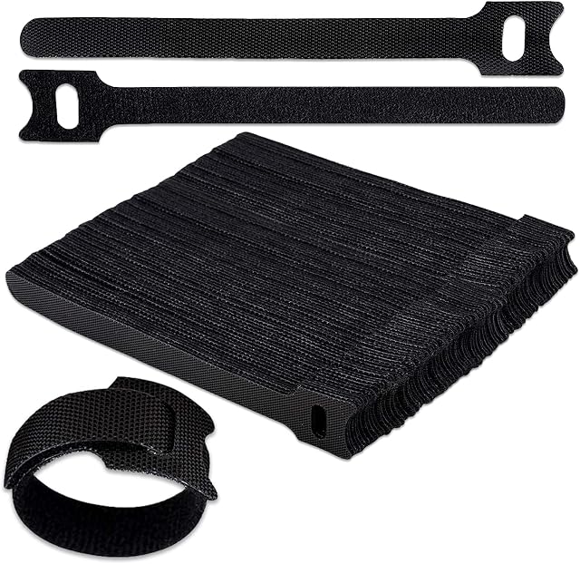 Aunly 120 Pack Reusable Cable Ties Black , Adjustable Cable Straps for Cables Organization for PC, TV, Home and Office Electronics with Hooks and Loops(150 mm x 20)