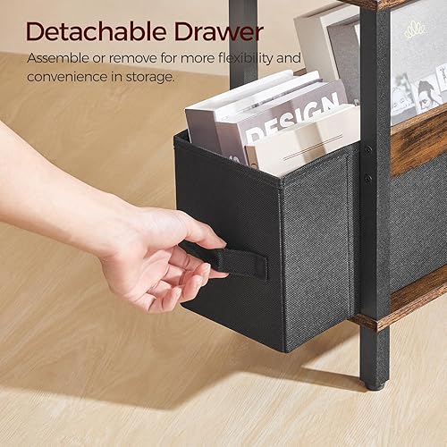 Miniatura 5 de Mesa auxiliar estrecha con estación de carga, mesa auxiliar delgada con almacenamiento de tela, mesita de noche delgada para espacios pequeños,