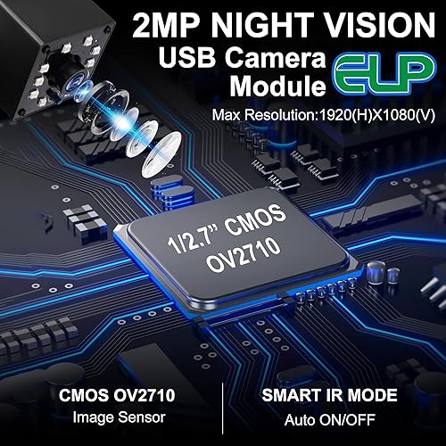 Miniatura 7 de ELP Cámara USB de 100 fps de visión nocturna infrarroja FHD 1080P cámara web ancha Anagle de 0.142 in lente auto IR cámara web de 2 MP cámara