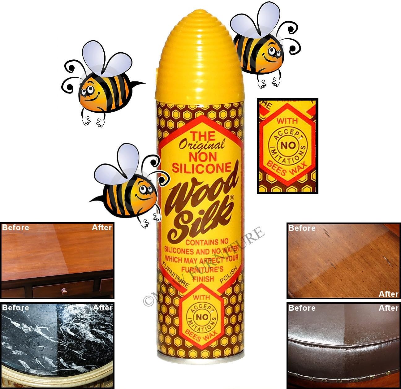 Set of 4 Aristowax Original Wood Silk Aerosol Fine Furniture Polish w Beeswax NO Silicone (4)