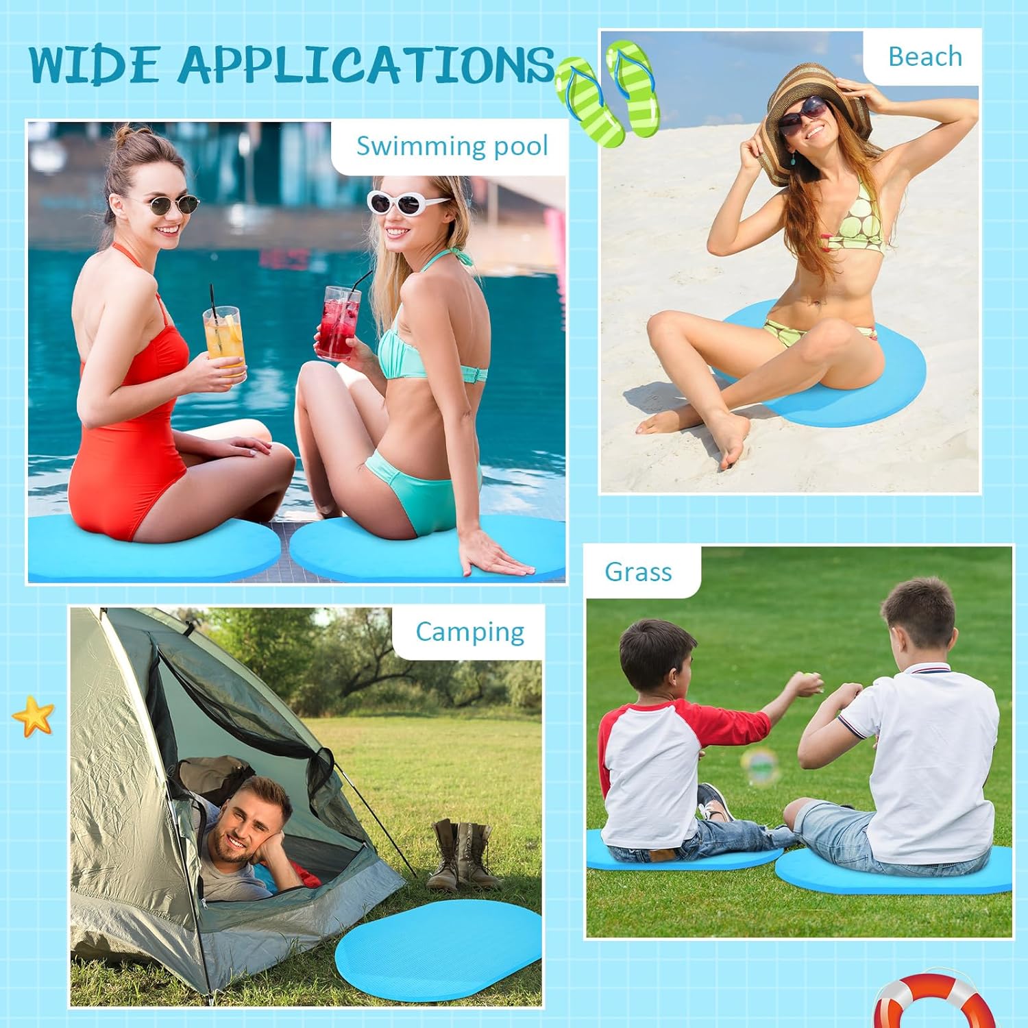 Tinideya 10 Pcs Pool Seats for Edge of Pool 19x14 Inch Poolside Seating Mat Portable Foam Cushions Pad Soft Oval Cushion for Lounging Swimming