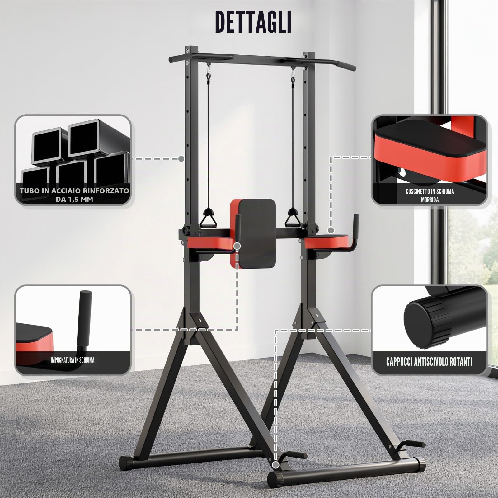 All-in-One Power Tower Dip Station Pull Up Bar Freestanding Multi Function Power Station Home Strength Training Tool Height Adjustable Full Body