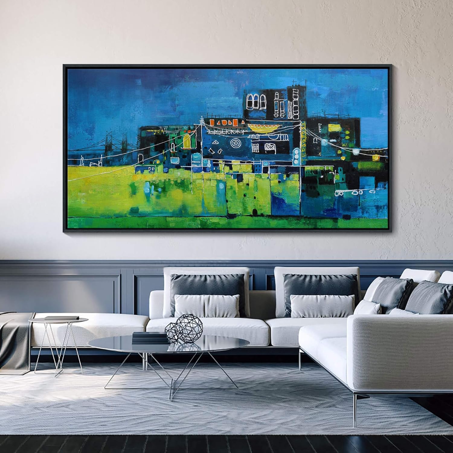 YDYSUNE Large Blue Abstract Wall Art Modern Canvas Paintings White Minimalist Abstract Art for Living Room Pictures for Bedroom Wall Decor Office Home Decoration Artwork for Walls Size 29×58IN