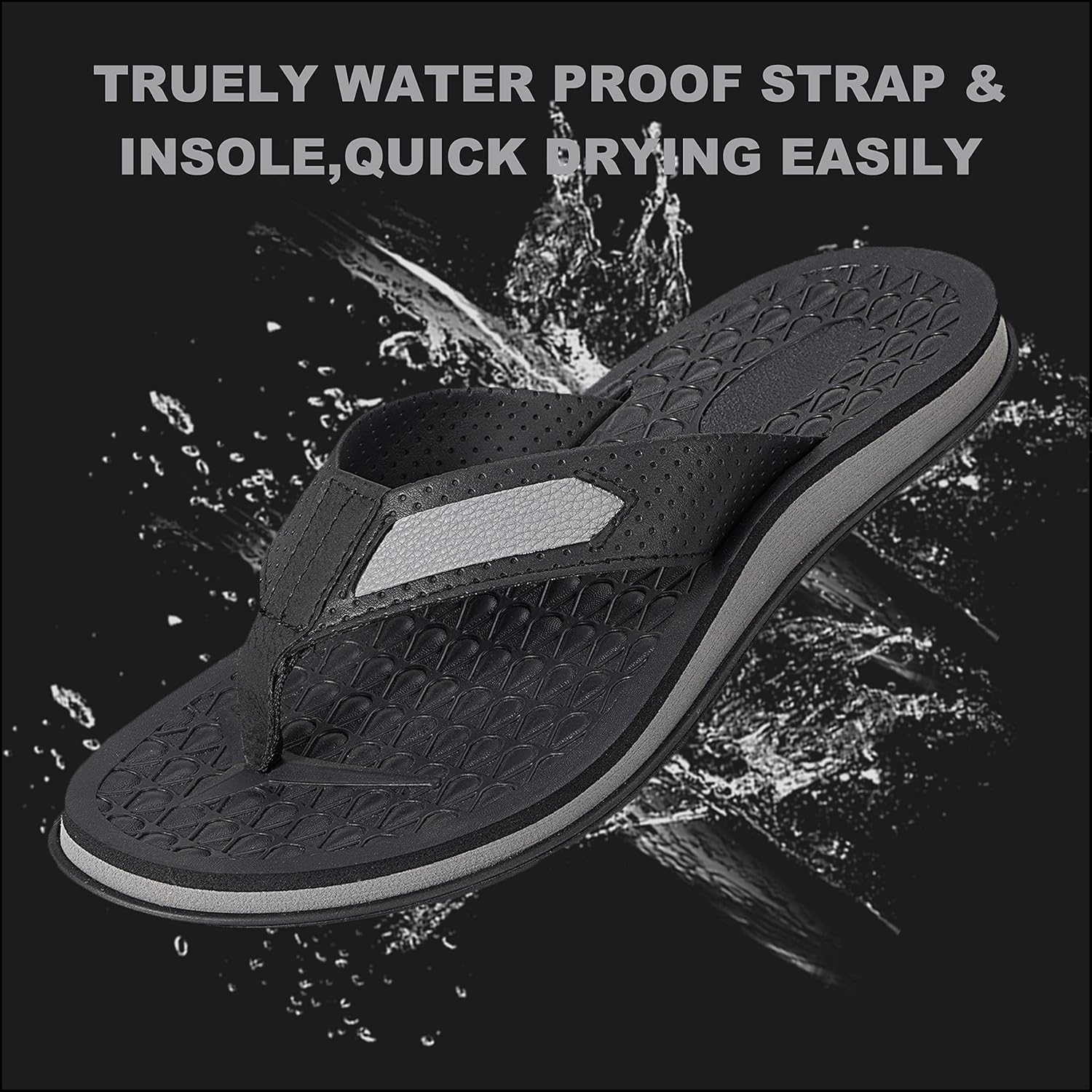 MALIDA Mens Flip Flops Non-Slip Bathroom Shower Shoes Cushion foam Indoor and Outdoor Thong Sandals 10 Black image 2 of 6 B0BKGJS9B7