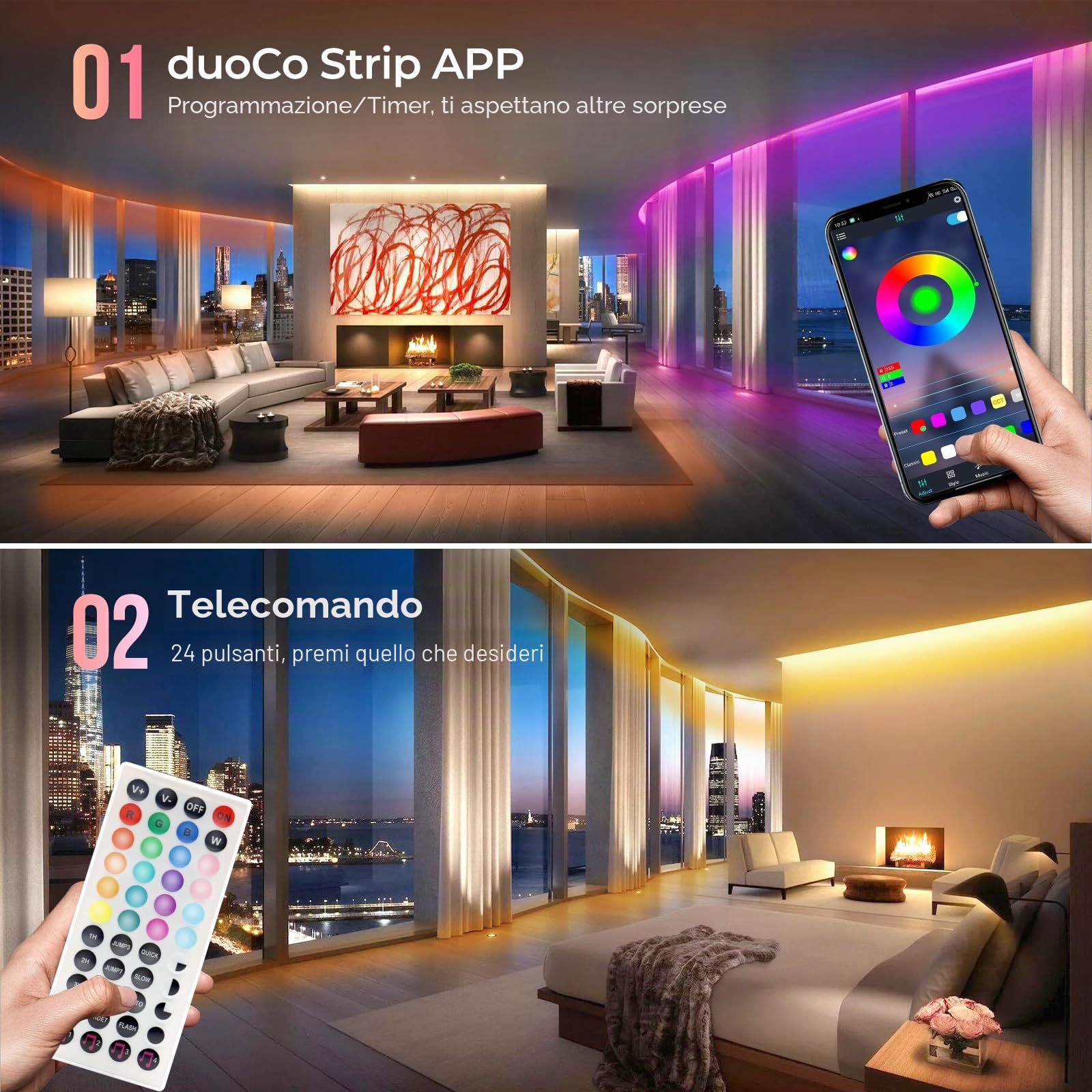 LUXONIC 16.4FT 5M Strisica LED Neon, RGB, Silicone Neon Luci LED Flessibile Bluetooth con APP e Telecomando, IP67 impermeabile, Sincronizzazione Musicale, Decorazione Esterna/Interna del partito