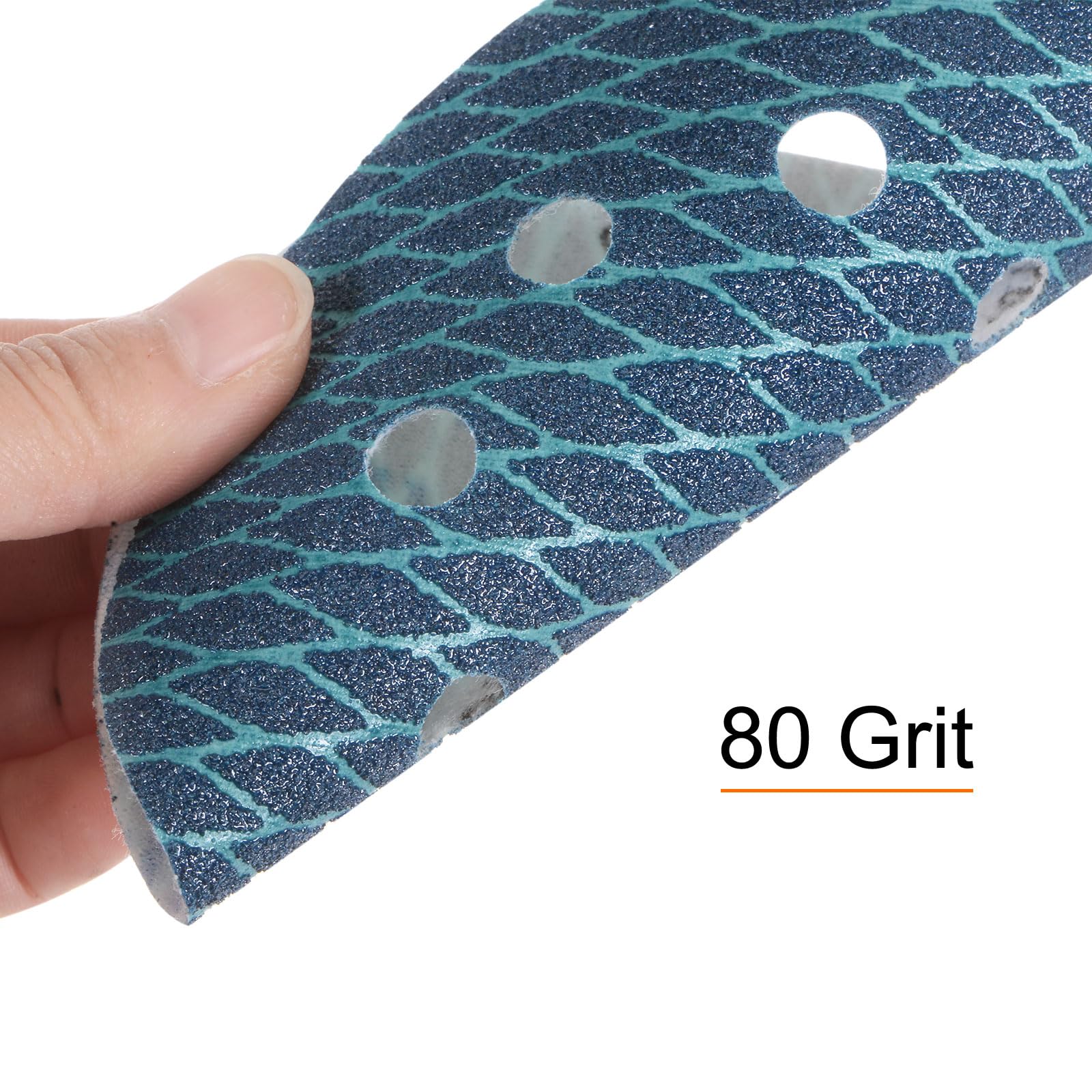 QUARKZMAN 70uds Diamante Forma Lijado Discos 6 Pulgadas 80 Grano Gancho y Bucle Azul Rombo Lija Papel Pescado Escala 8 Agujeros Lijadora Acabado Discos, Húmedos y Secos Pulido