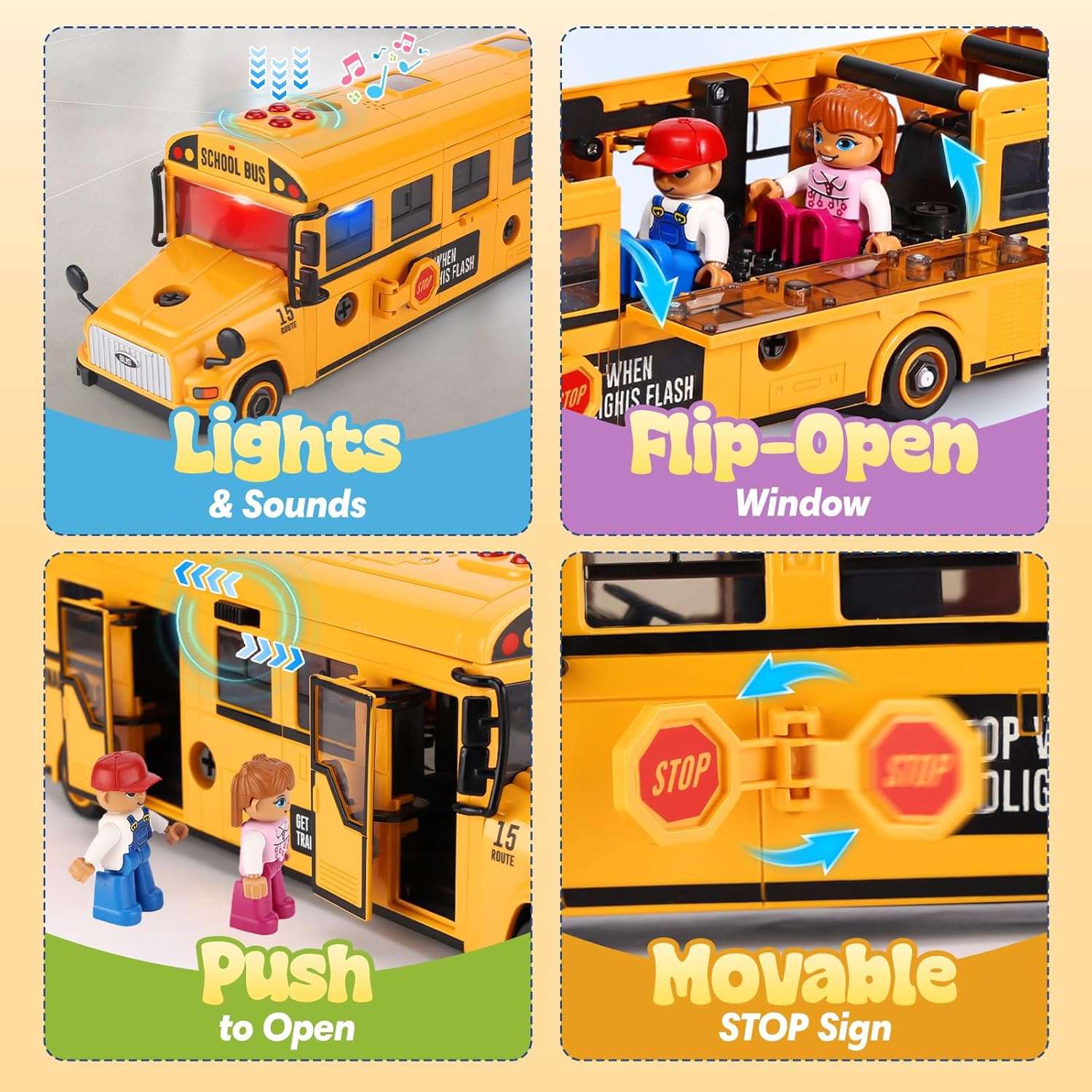 Crelloci Take Apart School Bus Toy, Large DIY Assembly Vehicle with Screwdriver Handle + 3 Bits, Lights & Sounds, Inertia Powered, Openable Doors, Includes 2 Student Figures – Gift for Kids Ages 3+